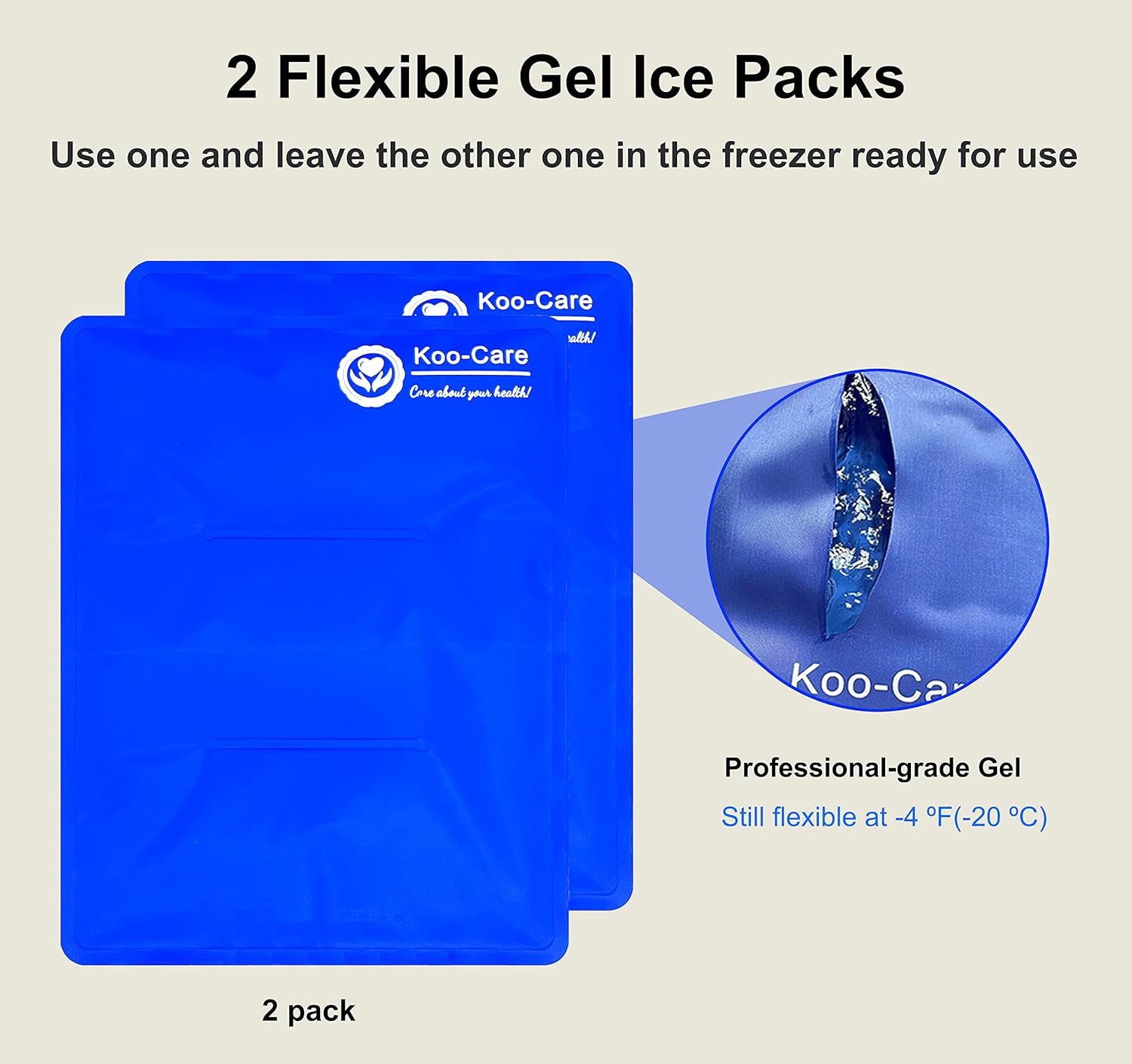 Koo-Care Large Flexible Gel Ice Pack for Injuries Reusable Hot Cold Compress - Fit for Shoulder Arm, Back, Hip, Knee, Shin, Foot Pain Relief, Swelling, Physical Therapy (L, 11" x 14") Pack of 2 - Image 6