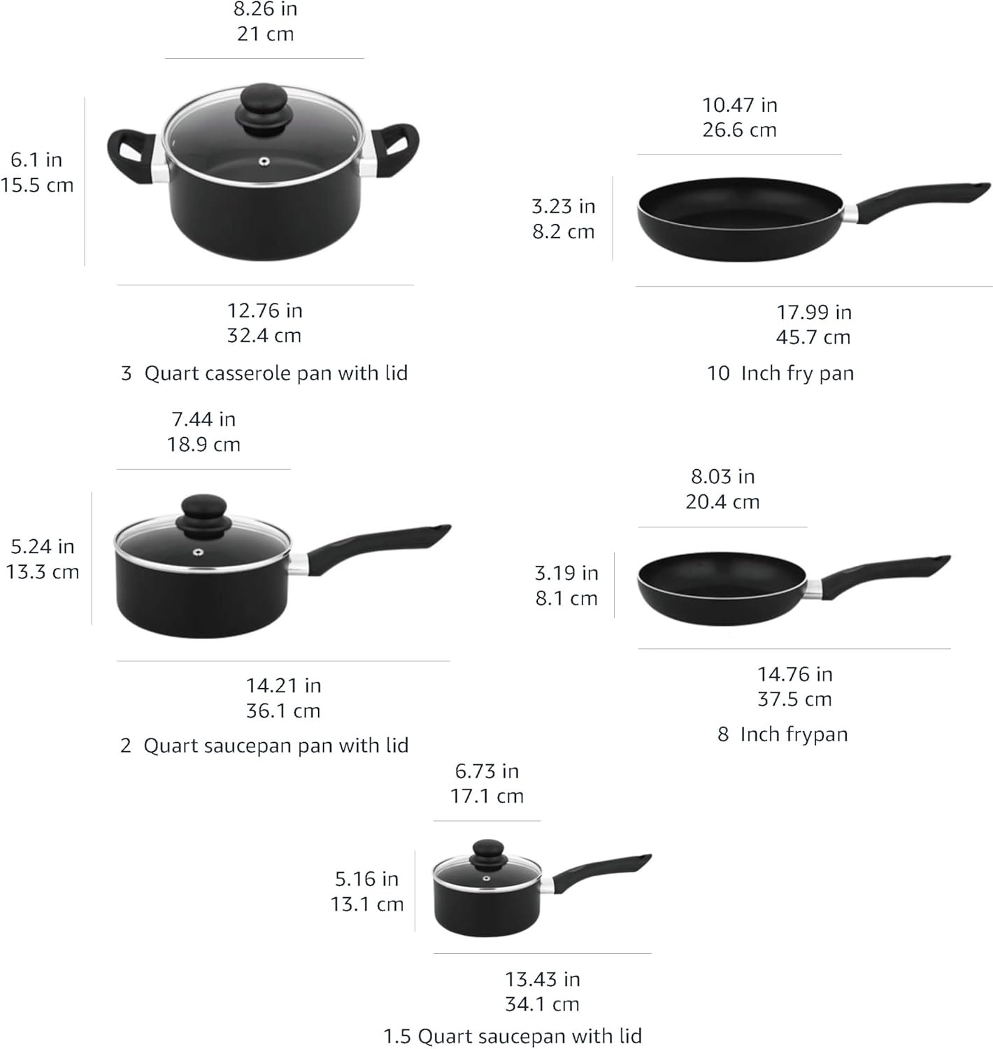 Amazon Basics Non-Stick Kitchen Cookware 8-Piece Set, Non-Induction, Includes Pots and Pans, Black - Image 5