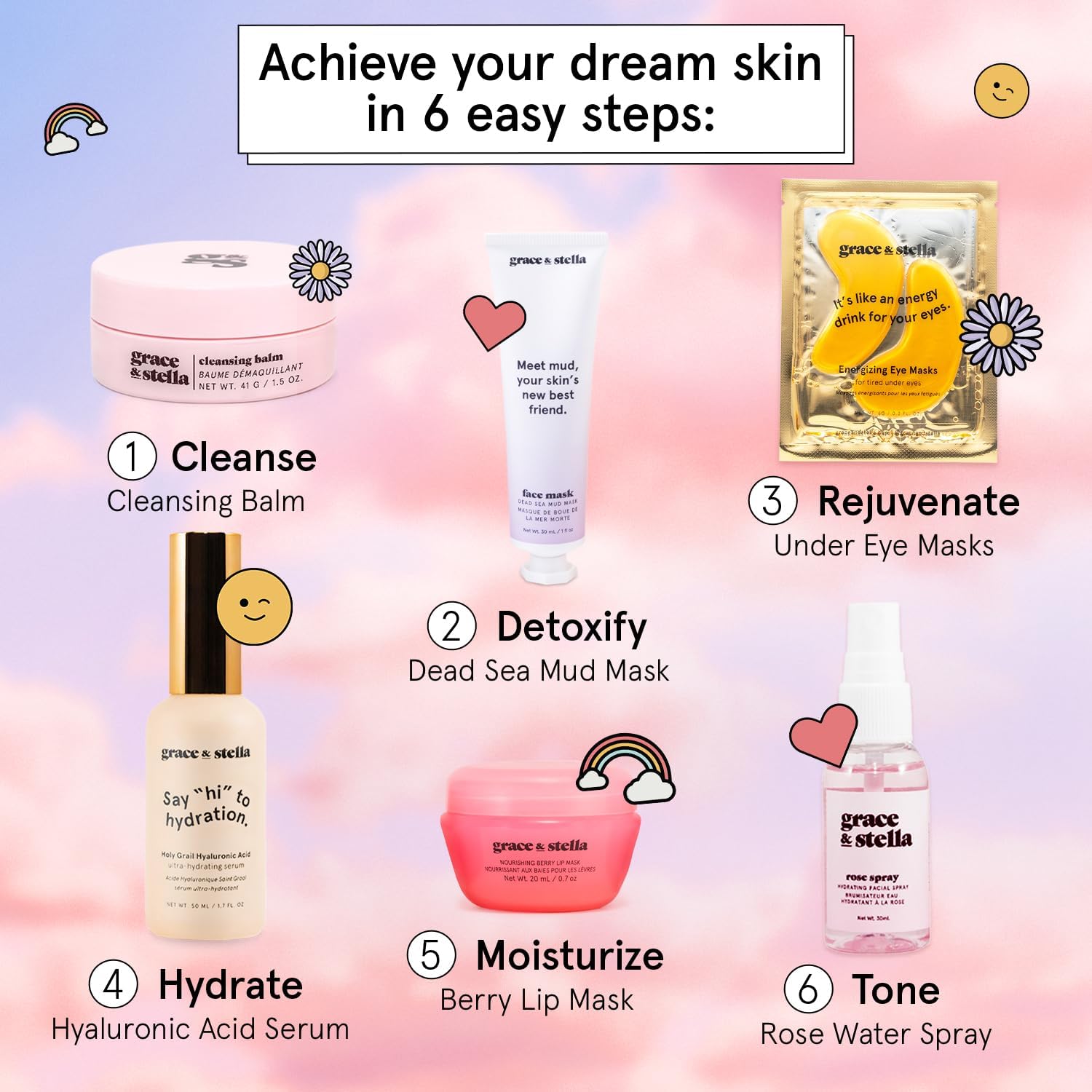 grace & stella Award Winning Skin Care Set - Mothers Day Gift Bags, Travel Size Toiletries with Eye Masks, Hyaluronic Acid Serum, Lip Balm & More, Gift Baskets for Women, Vegan Cruelty-Free Self Care - Image 9