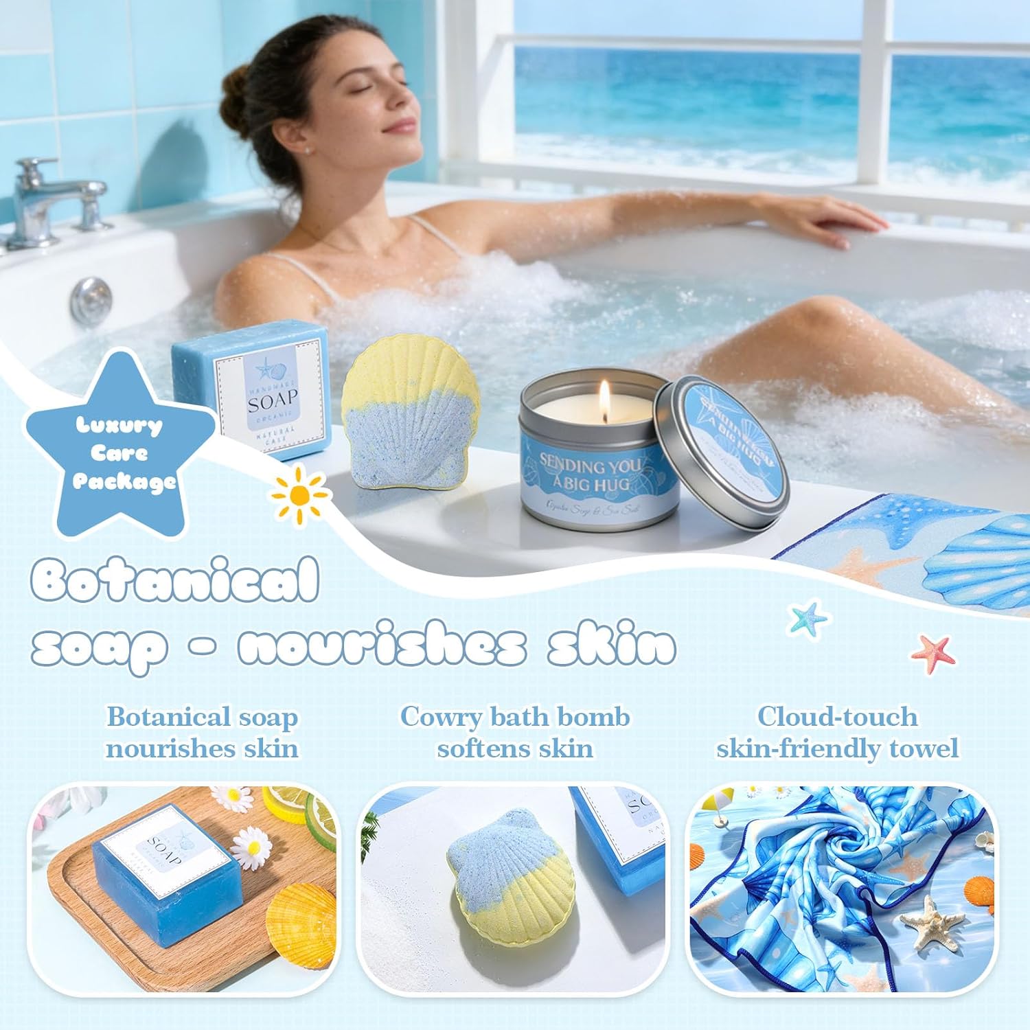 Mothers Day Gifts for Mom ,Ocean Self Care Gift Set,Relaxing Spa Gift Baskets for women,Birthday Gifts Get Well Gift Care Package for Women New Mom Wife Grandma - Image 3