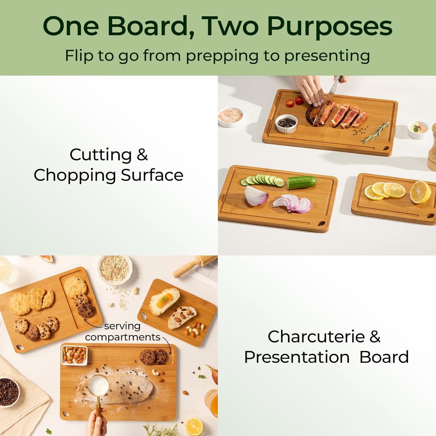 Keechee Bamboo Cutting Board, Durable Wood Cutting Boards for Kitchen with Deep Juice Grooves & Built-in Handles, Ideal Charcuterie & Chopping for Meat, Vegetables and Fruits Ideal Kitchen Gifts - Image 3