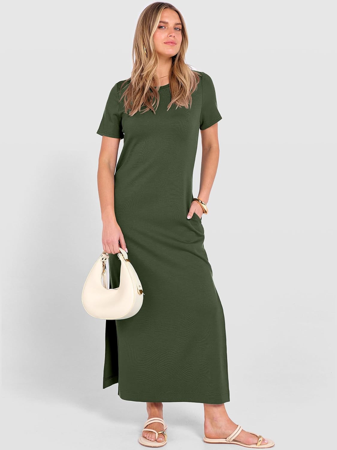 ANRABESS Womens Summer Casual Maxi Dress Short Sleeve Crewneck Split Wrinkle-Free Travel Long Sundress Beach Vacation Clothes - Image 7