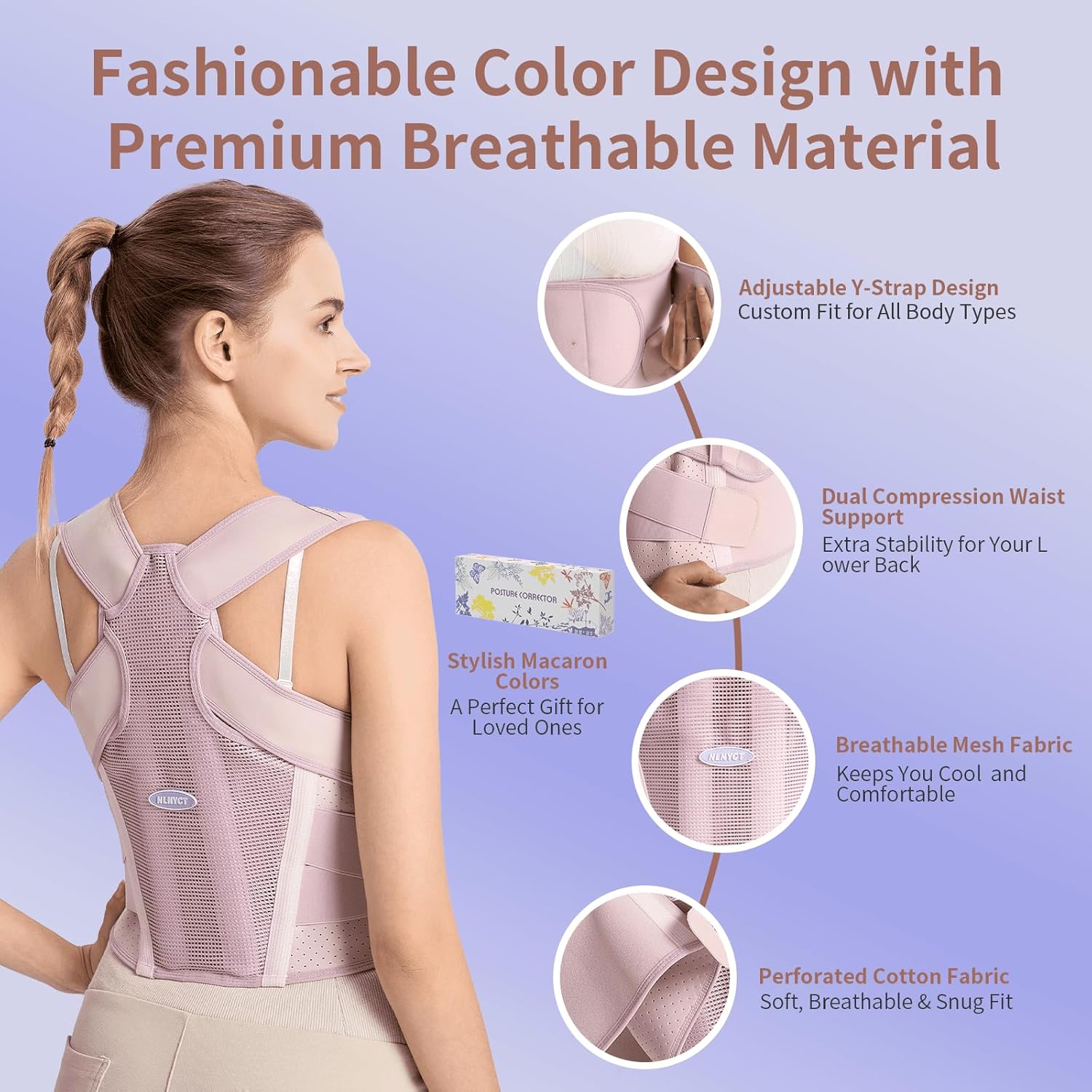 NLNYCT Posture Corrector for Women – 2-in-1 Back Brace with Shoulder Support, Adjustable Full Back Straightener for Upper & Lower Back Pain Relief, Hunchback, Scoliosis & Spine Alignment (M/L) - Image 3