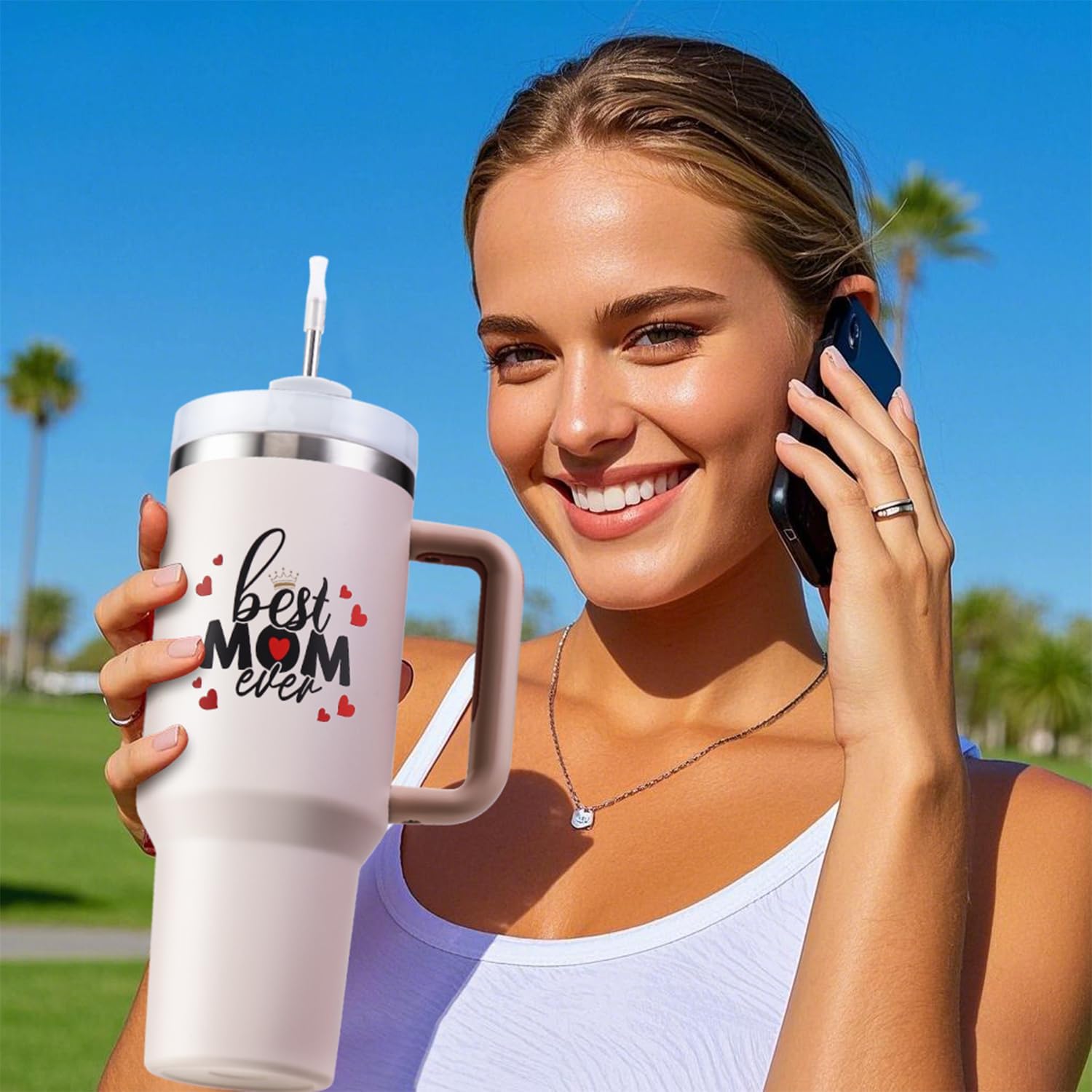 Mothers Day Gifts for Mom, Best Mom Ever Tumbler with Handle 40oz - Moms Birthday Gift Ideas from Daughter, Son, Mama Coffee Tumbler - Christmas Gift Best Mom Ever Mug - Image 7
