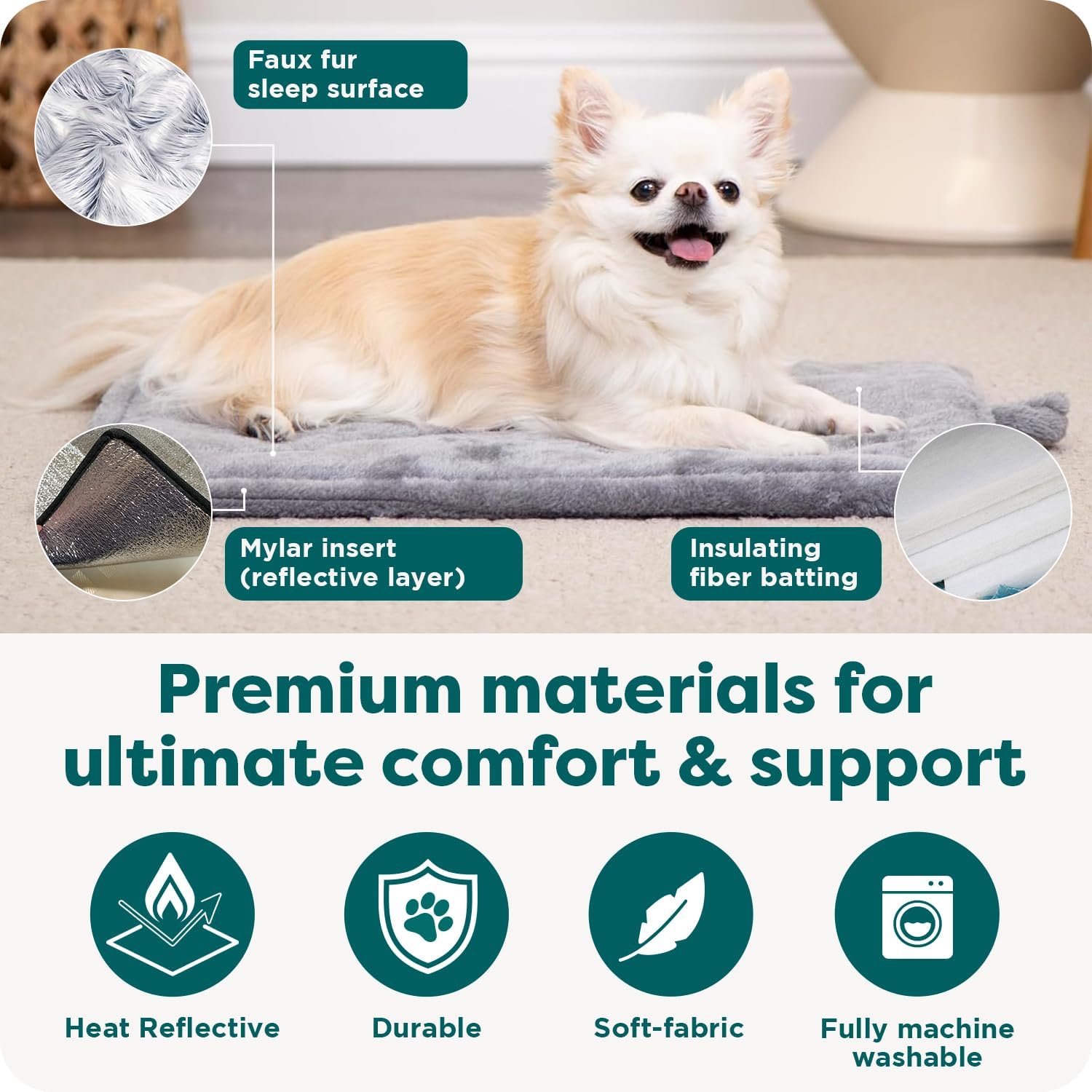 FurHaven ThermaNAP Self Warming Cat Mat, Dog Bed for Crates with Self-Warming Technology for Cozy Rest, Fully Machine Washable, Small, Plush Faux Fur, Gray - Image 5