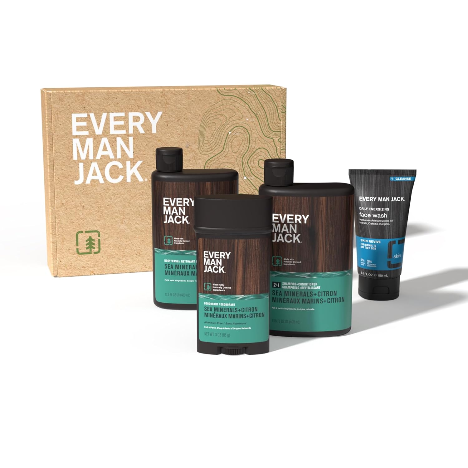 Every Man Jack Men's Bath and Body Gift Set - Sea Minerals + Citron Scent - Clean Ingredients - Includes Hydrating Body Wash, 2-in-1 Shampoo, Aluminum-free Deodorant & Face Wash - Image 9