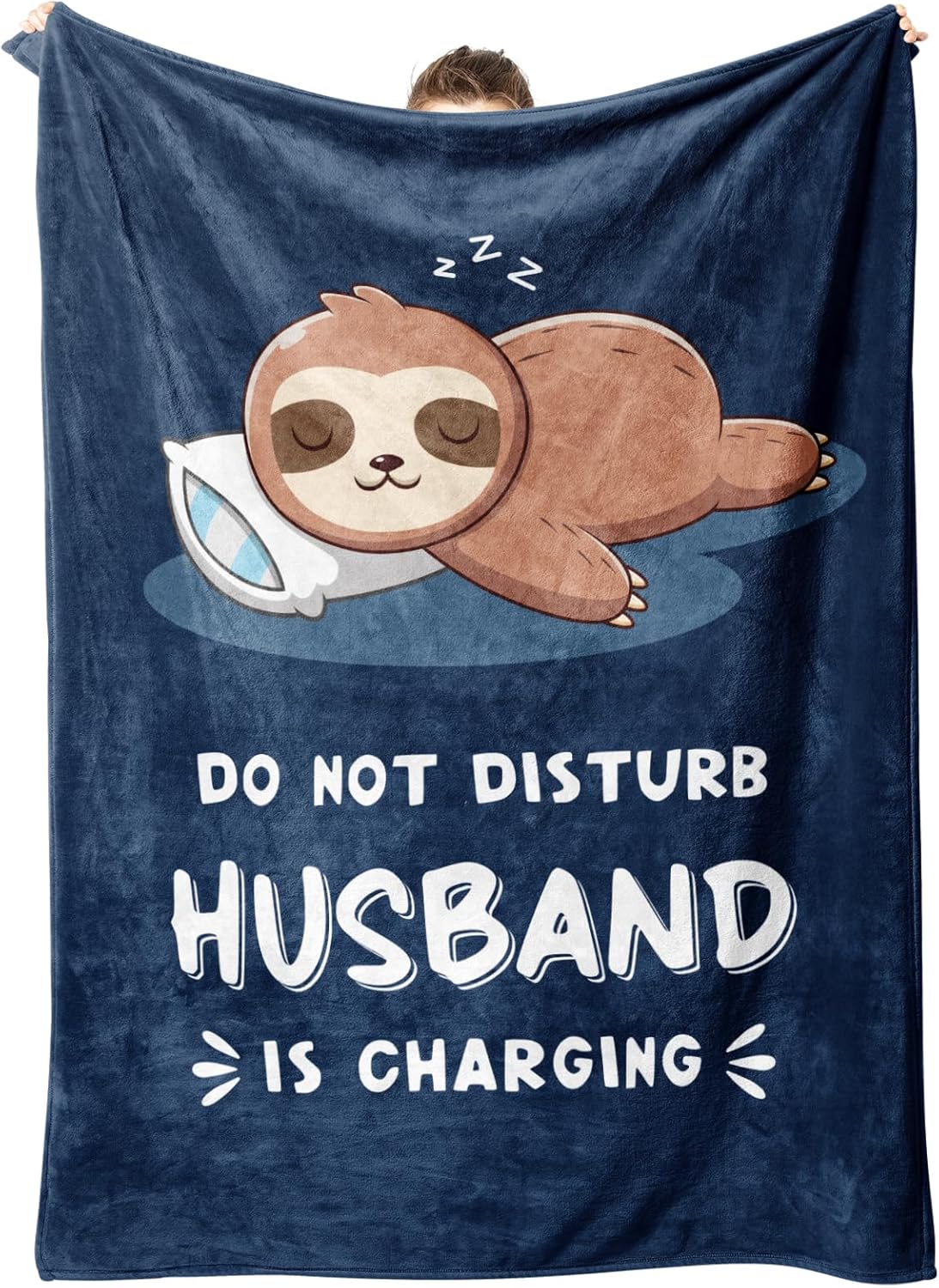 Leebbsin Funny Gifts for Husband, Husband Birthday Gift, Husbands is Charging Sloth Blanket, Anniversary Wedding Gifts for Husbands from Wife, Gift for Him Christmas 60" x 50"