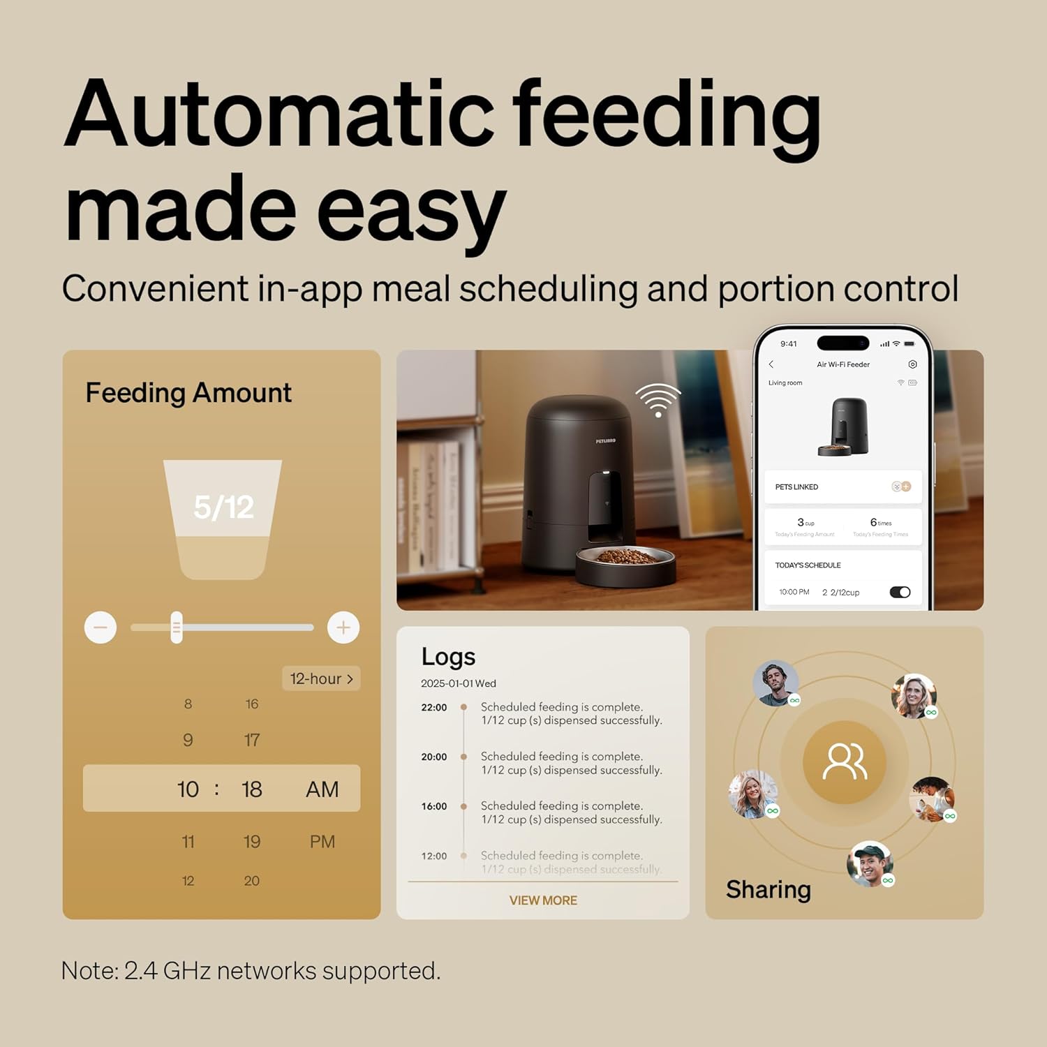 PETLIBRO Automatic Cat Feeder, Wi-Fi Rechargeable Cats Food Dispenser Battery-Operated with 30-Day Life, AIR 2.4G Wi-Fi Timed Pet Feeder for Cats & Dogs, 2L Auto Cats Feeder, Black - Image 2