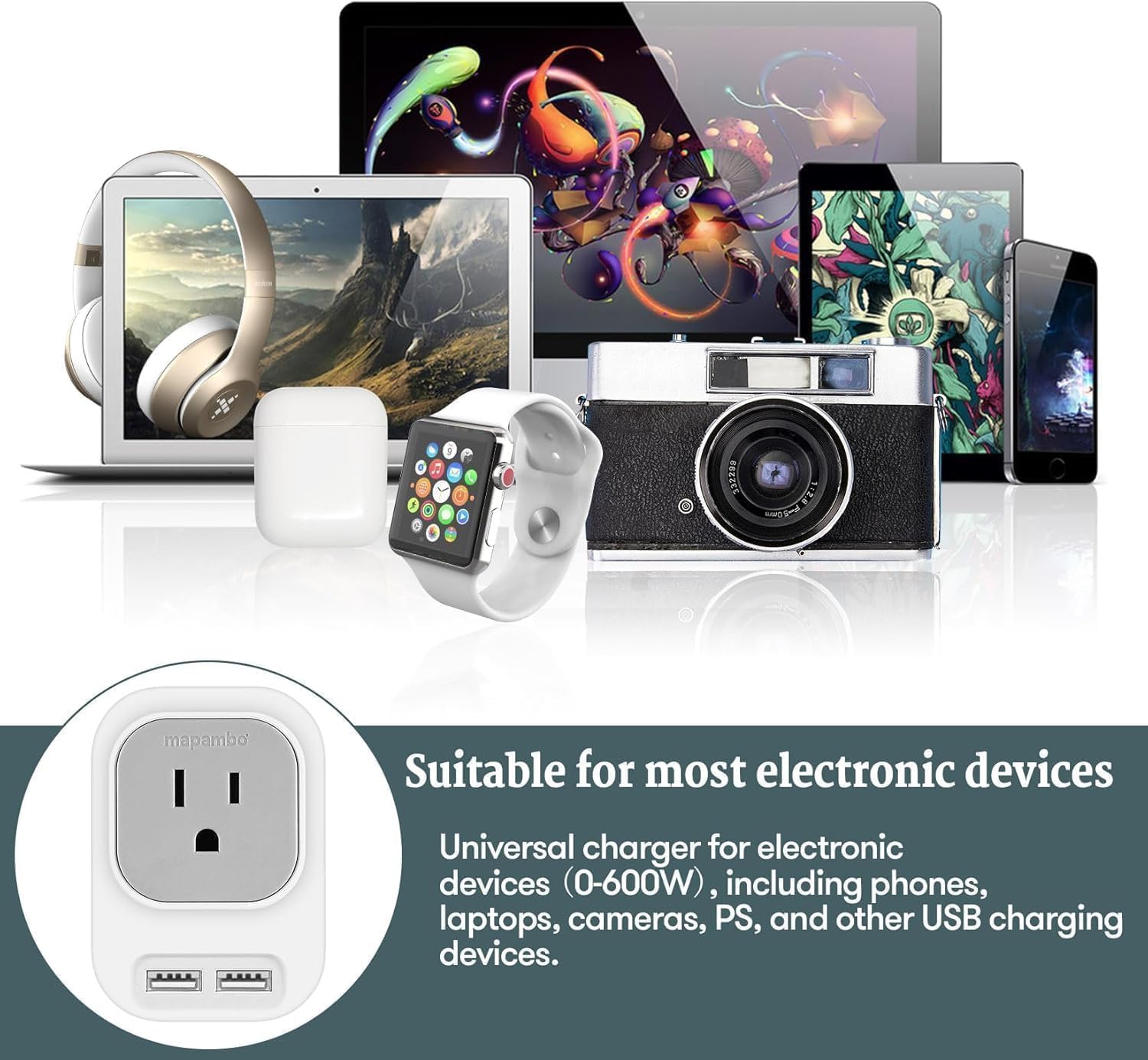 Mapambo Voltage Converter US to Europe Travel: International Universal Travel Adapter with Fast Charging 2 USB-A 2 USB-C Port Worldwide Power Converters Plug Combo for Spain Italy - Image 5