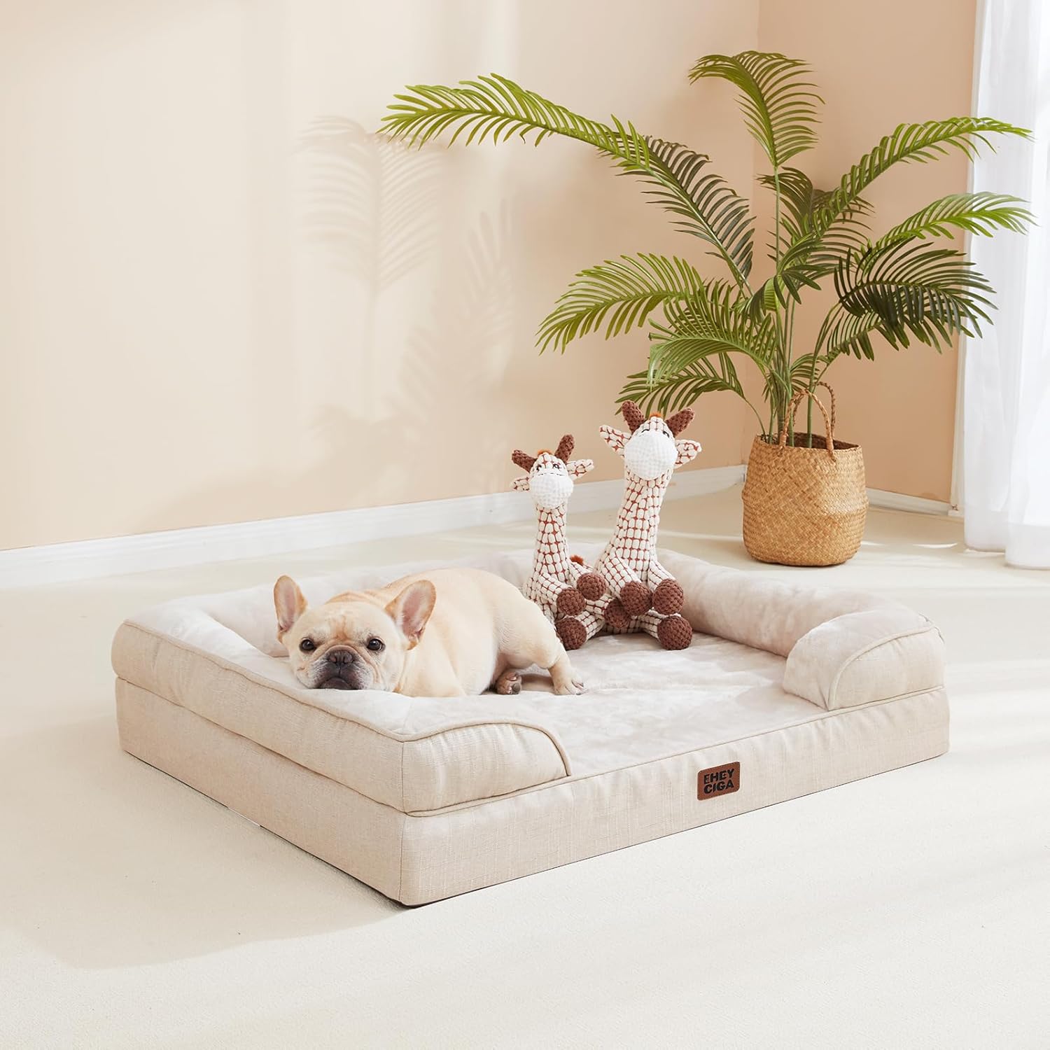 EHEYCIGA Orthopedic Dog Beds for Extra Large Dogs, Waterproof Memory Foam XL Pet Bed with Sides, Non-Slip Bottom and Egg-Crate Foam Big Dog Couch Bed with Washable Removable Cover, Beige - Image 5