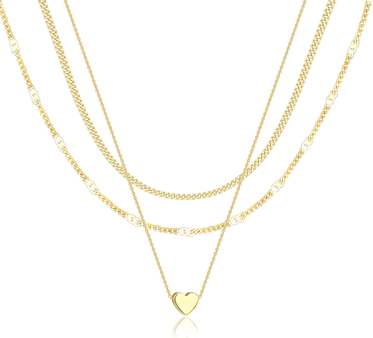 Poxtex Layered Gold Necklaces for Women, Stackable Dainty 14K Gold Silver Plated Trendy Simple Heart Diamond Cross Bow Circle Pendant Paperclip Choker Dot Chain Necklace,Jewelry Set Gifts for Women