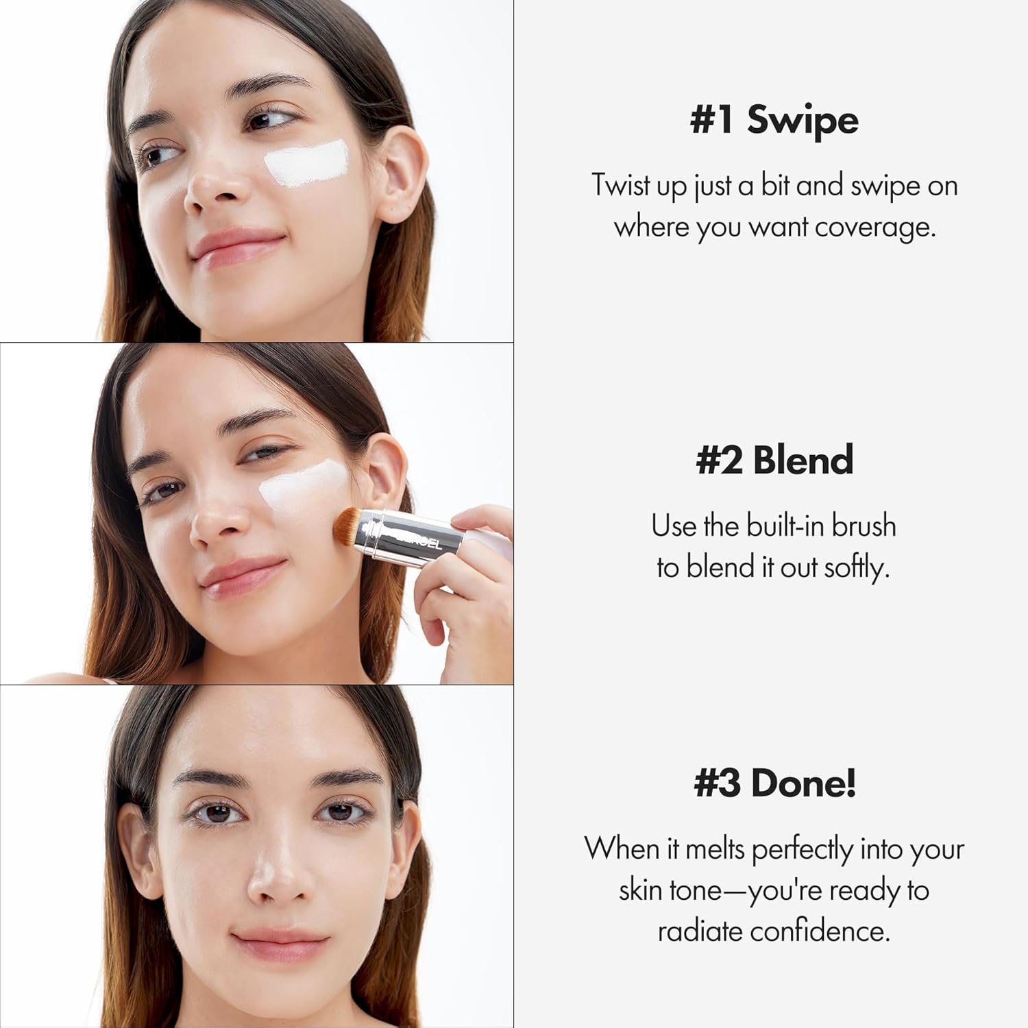 Blanc Cover Cream Stick V White - Korean Color-Changing Foundation Stick with Volufiline - Medium to Full Coverage Dewy Finish Base Makeup - Dual-Ended with Detachable Brush (202 Natural) - Image 4