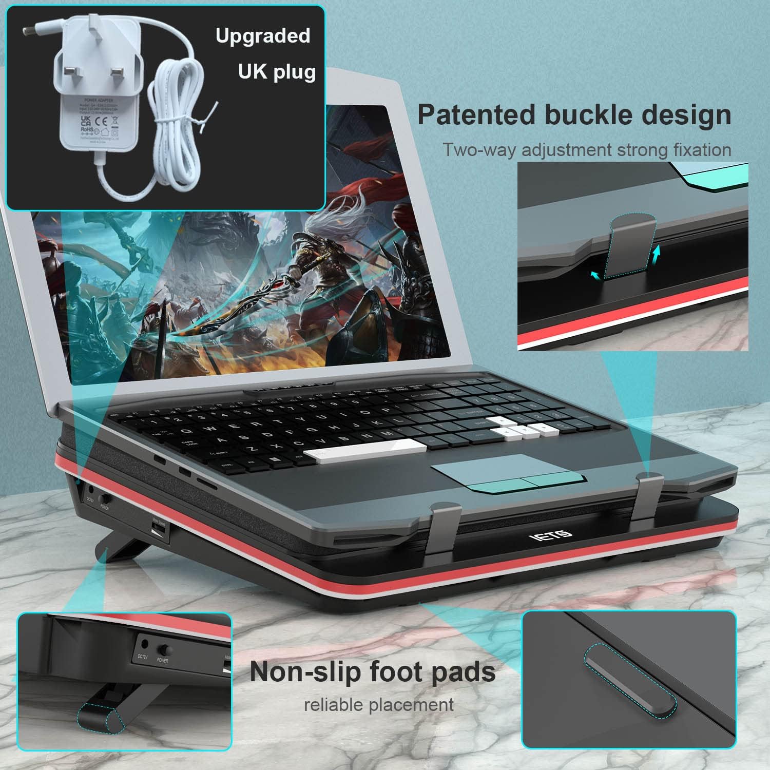 GT500 Powerful Turbo-Fan (4200 RPM) Laptop Cooling Pad with Infinitely Variable Speed,Seal Foam for Rapid Cooling Gaming Laptop,Dust Filter for Protect Laptop,13-17.3inch Laptop Cooler - Image 6