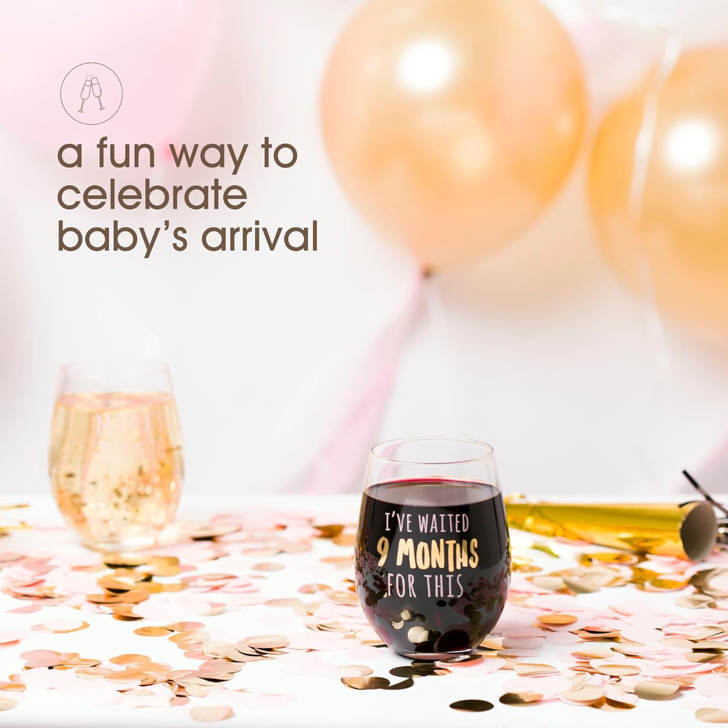 Pearhead I’ve Waited 9 Months Stemless Wine Glass, Mother’s Day Gift for New Mom, Funny Pregnancy Gift, 16 oz - Image 4