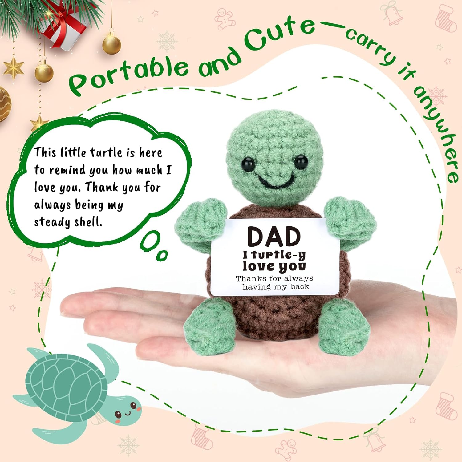 Mini Funny Turtle Dad Gifts from Daughter Son, Easter Fathers Day Birthday Gifts for Dad Father Daddy Presents, I Love You Small Cute Stuff Things, Handmade Emotional Positive Crochet Turtle - Image 2