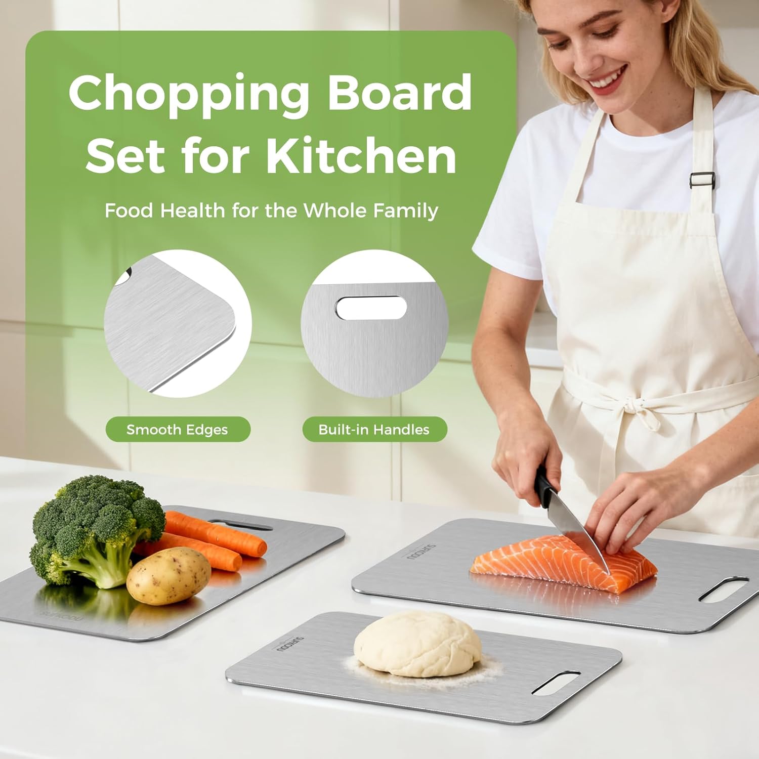 Titanium Cutting Board Set of 3, Titanium Cutting Boards for Kitchen, 100% Double-Sided Titanium Cutting Boards, Separate Raw and Cooked Food Areas, Non-Toxic, Dishwasher Safe (S+ M + L) - Image 5