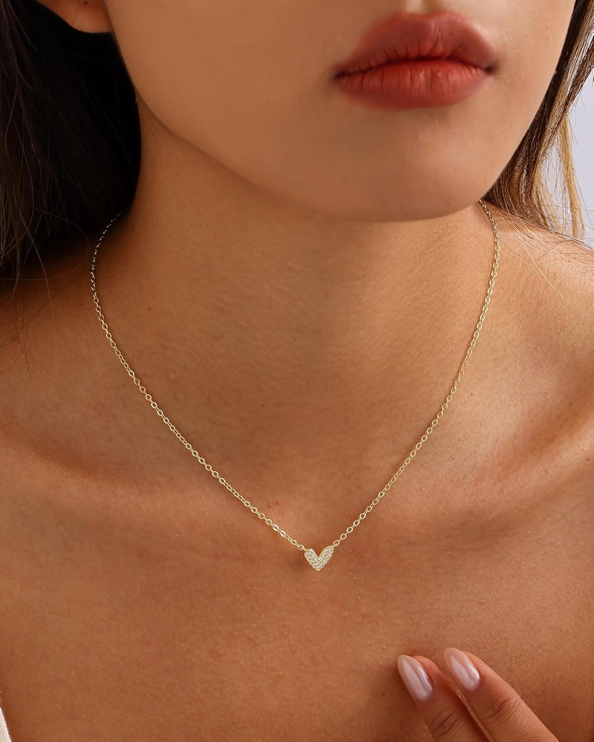 Heart Necklaces for Women Dainty 14k Gold Plated Non Tarnish Cz Diamond Pendant Necklace Cute Simple Small Pave Heart Chocker Necklace for Women Gift 14 16 18inch - Image 6