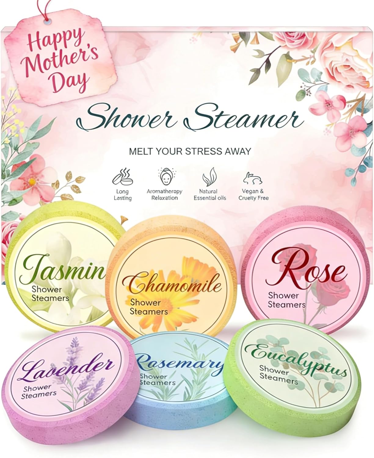 Mothers Day Gifts for Mom Wife Aunt: 6 Pack Shower Steamers Aromatherapy, Spa with Essential Oils Relaxation, Birthday Gift for Women Teens Girls Friend Girlfriend Grandma Sister Daughter