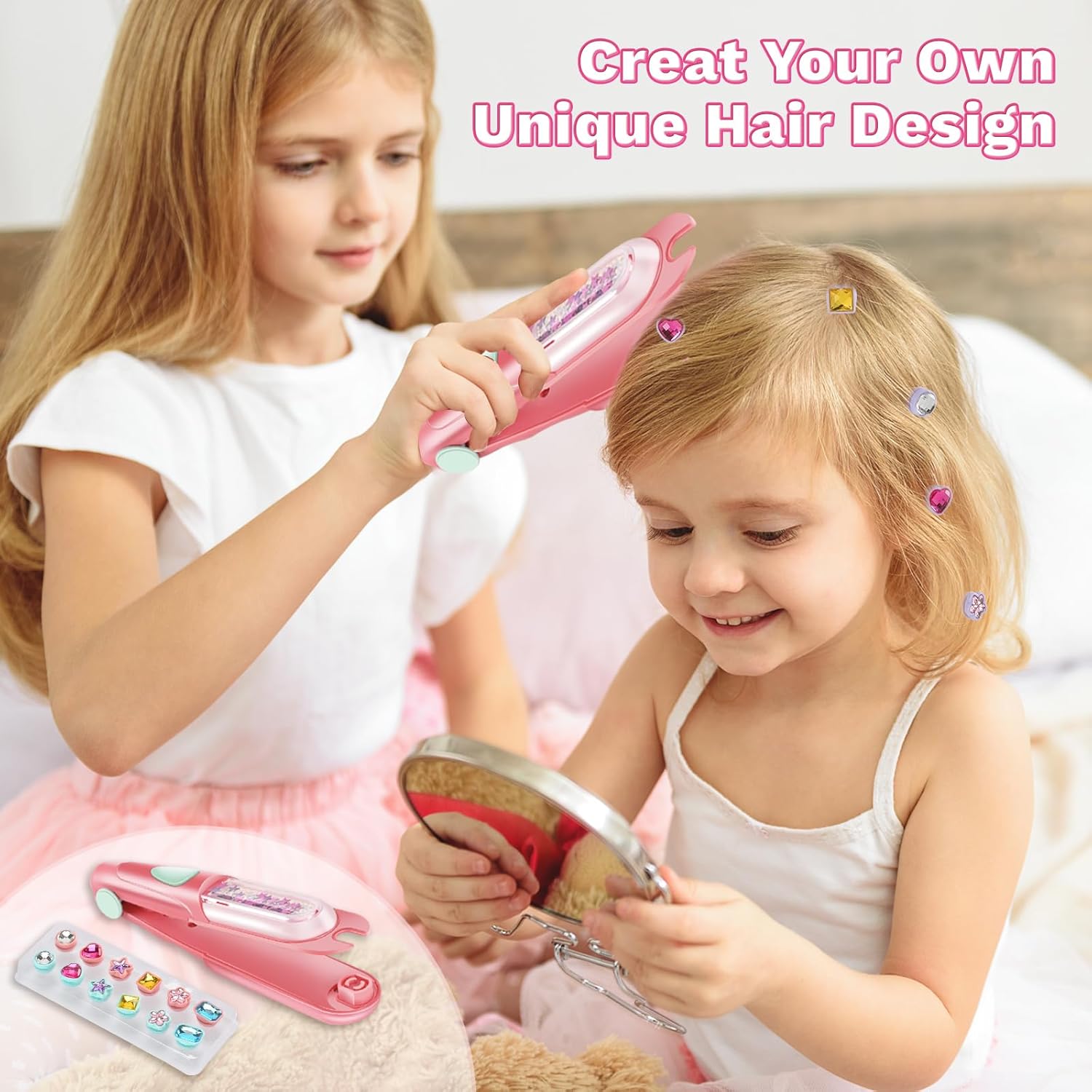 kidzkube Hair Gem Stamper Kit, Bling Hair Jewels for Girls Toys, Hair Styling Tool with Reusable Shining Diamonds, Birthday Gifts Toys for Girls Ages 3 4 5 6 8-12 - Image 2