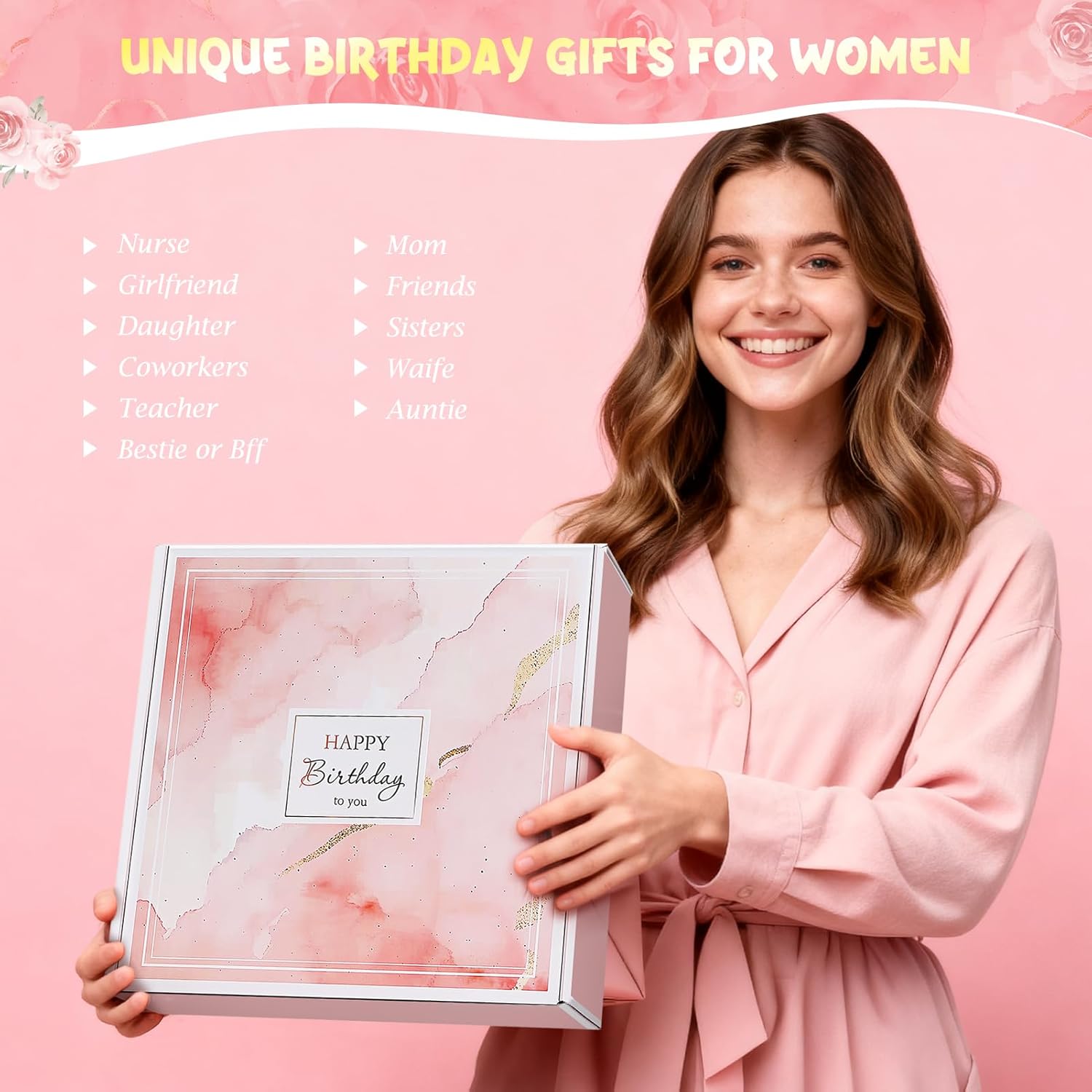 Birthday Gifts for Women, 13PCS Unique Happy Birthday Gifts Basket for Mom Her Best Friend Sister Wife Girlfriend Coworker Bestie, Luxury Self Care Box Relaxing Spa Gifts Set (Rose) - Image 9