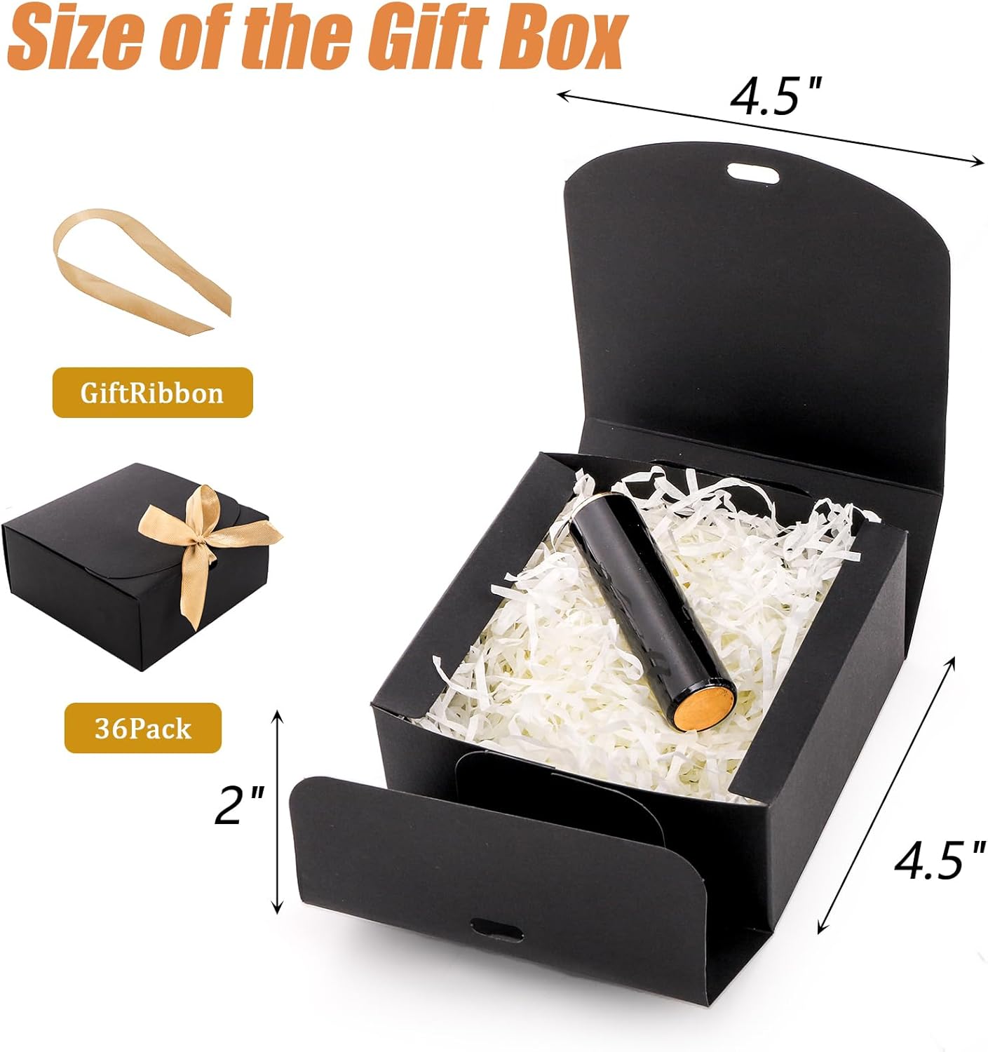 ZENFUN 36 Pack Small Black Gift Boxes with Lids, 4.5" x4.5"x2" Square Cardboard Gift Boxes with Champagne Wrap Ribbons, Proposal Box Gift Wrap Boxes for Presents Birthday Wedding Party Chocolate Candy - Image 2