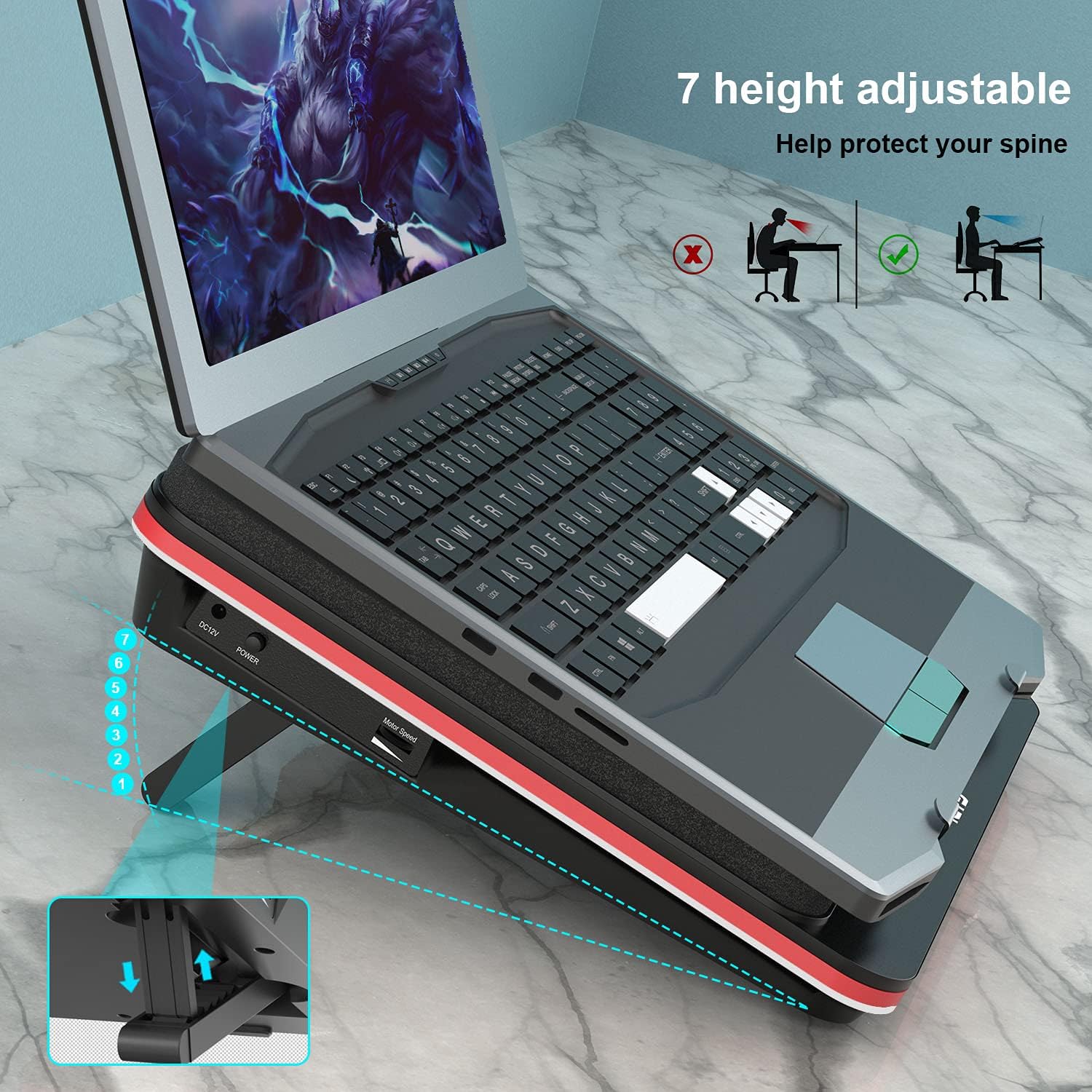 GT500 Powerful Turbo-Fan (4200 RPM) Laptop Cooling Pad with Infinitely Variable Speed,Seal Foam for Rapid Cooling Gaming Laptop,Dust Filter for Protect Laptop,13-17.3inch Laptop Cooler - Image 5