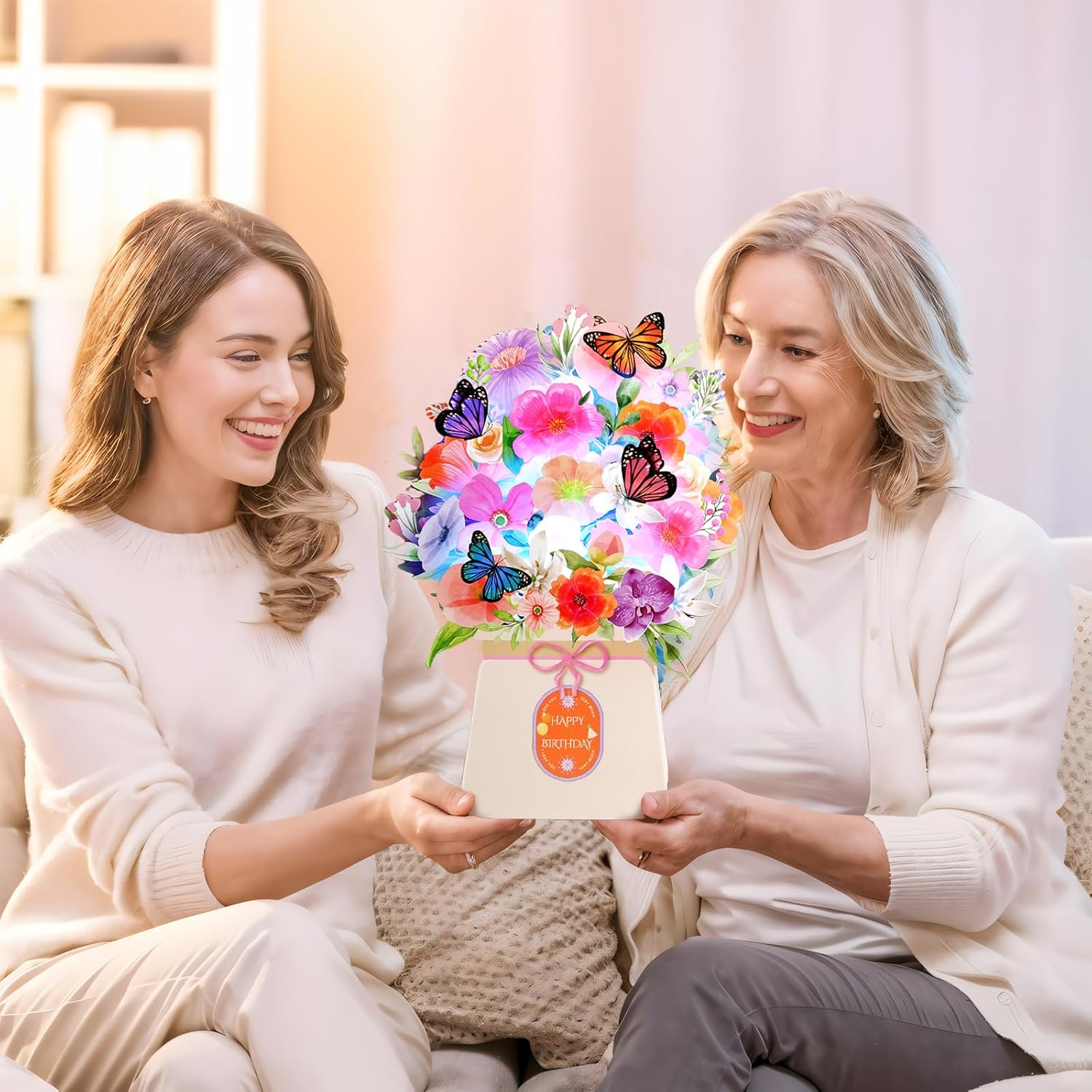 Yinqing Birthday Cards, Light and Music Happy Birthday Card, Lily and Butterflies, 10 Inch Life Sized Forever Flower Bouquet 3D Pop Up Birthday Gift Card for Women Wife Mom Daughter Sister - Image 3
