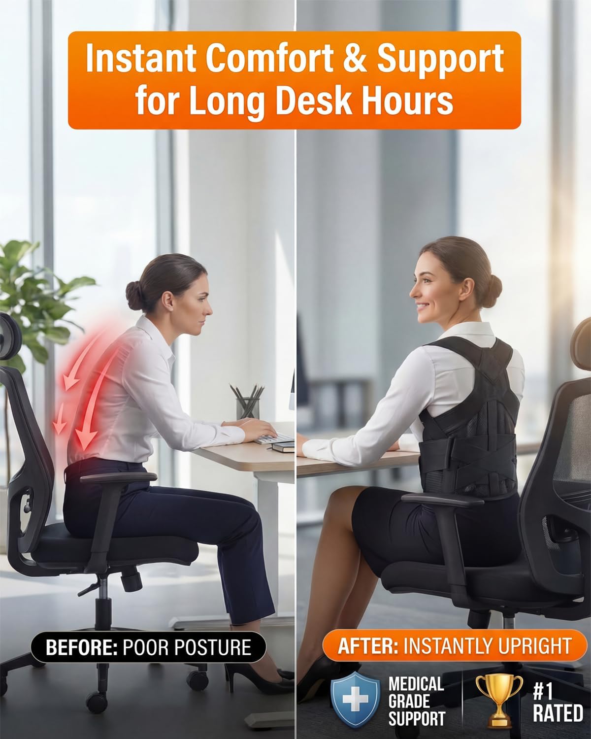 Posture Corrector for Women & Men, Back Brace Advanced Full Back Support for Upper & Lower Back Pain Relief, Spine, Neck, and Hump, X-Style Medical-Grade Lumbar Support System with Adjustable Shoulder Straightener and Breathable Design for Long Sitting and Exercise - Image 3