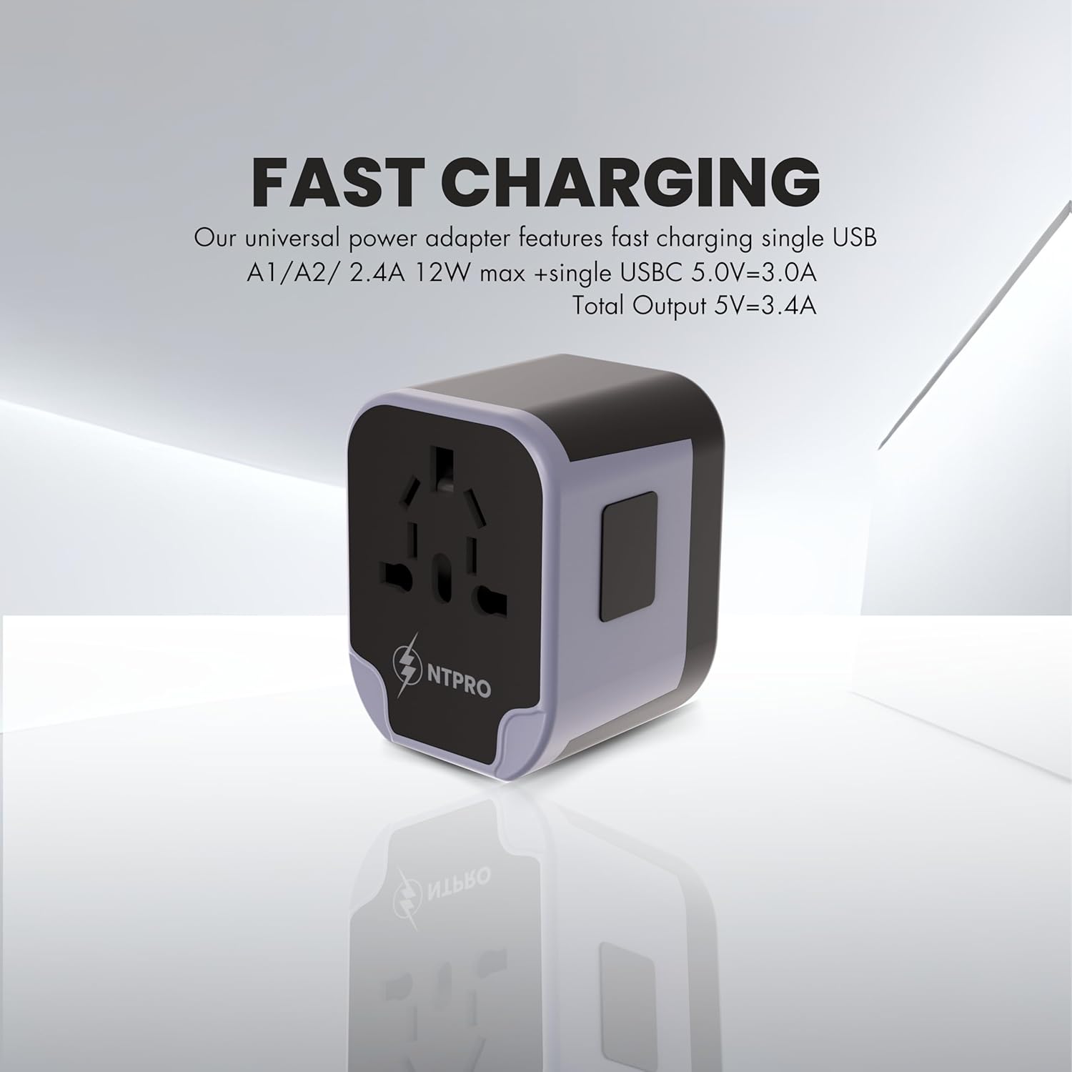 5 in 1 Universal Travel Adapter-10A | International Power Adapter with 2 USB C, 2 USB A Ports | 3.4A & 2400W Fast Portable Charger | Travel Adapter Worldwide Covering 200+ Countries- Black - Image 6