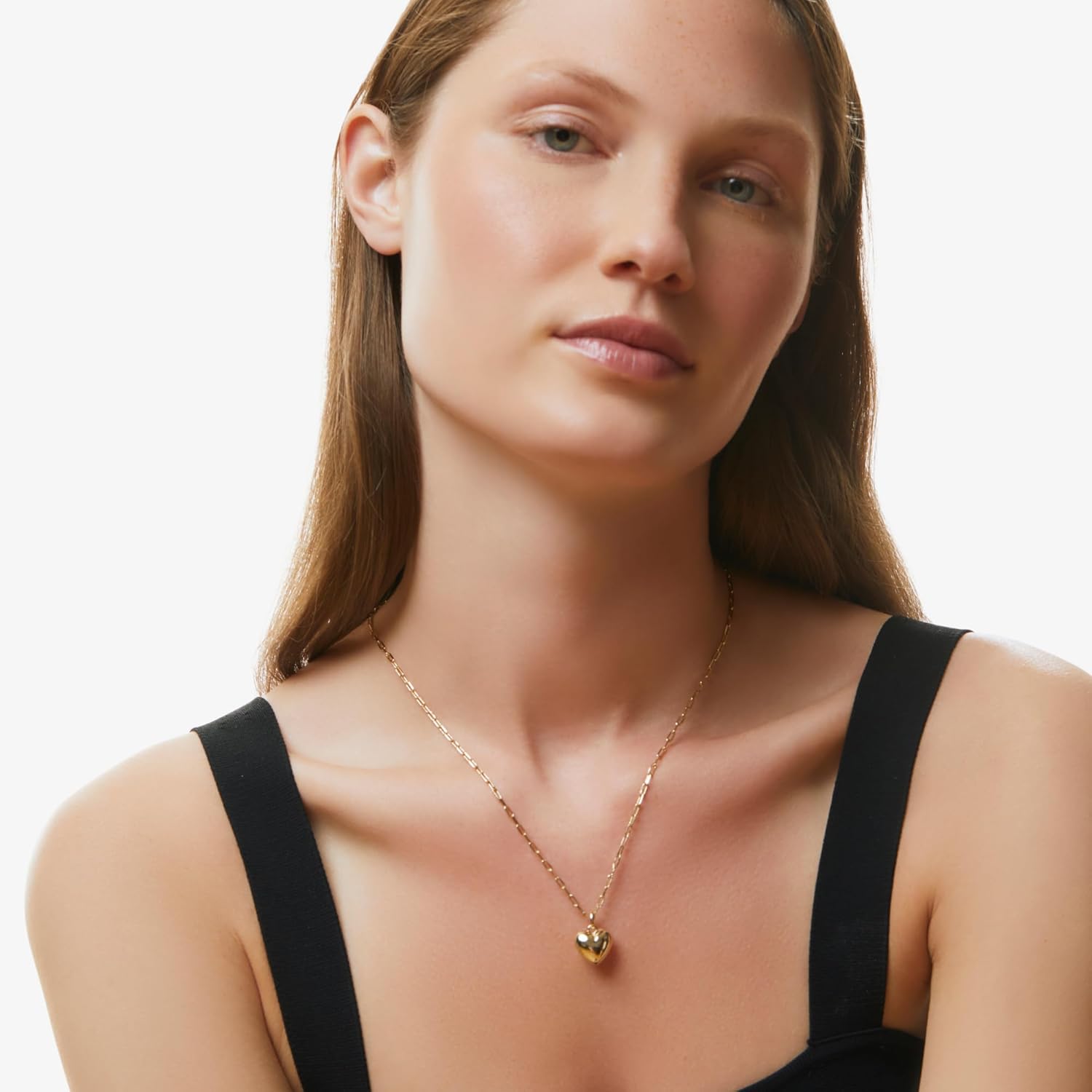 Ana Luisa Lev Puffy Heart Necklace for Women - Paperclip Chain w/ 14K Gold Plated & Silver Rhodium Plated Small Puffed Heart Pendant - Hypoallergenic, Water-Resistant, Tarnish-Free Jewelry - Image 4