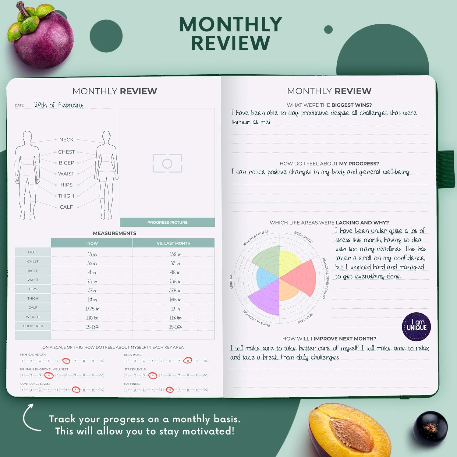 Clever Fox Wellness Planner - Weekly & Daily Health and Wellness Log, Food Journal & Meal Planner Diary for Calorie Counting, Notebook for Medical Condition Tracking, A5-Sized - Forest Green - Image 6