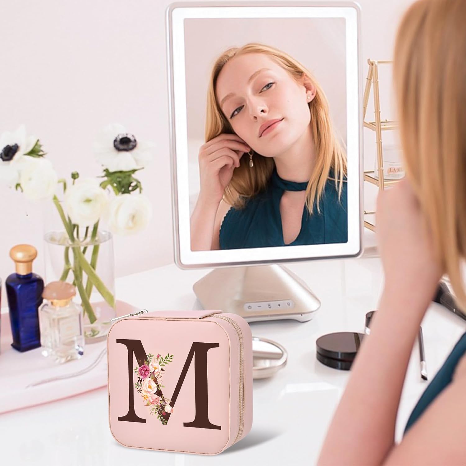 Personalized Birthday Gifts for Women, Christmas Gifts for Mom Teacher,Sisters Gifts from Sister, Travel Jewelry Case Box Organizer for Wife Daughter Aunt Friend Grandma, Initial M - Image 7