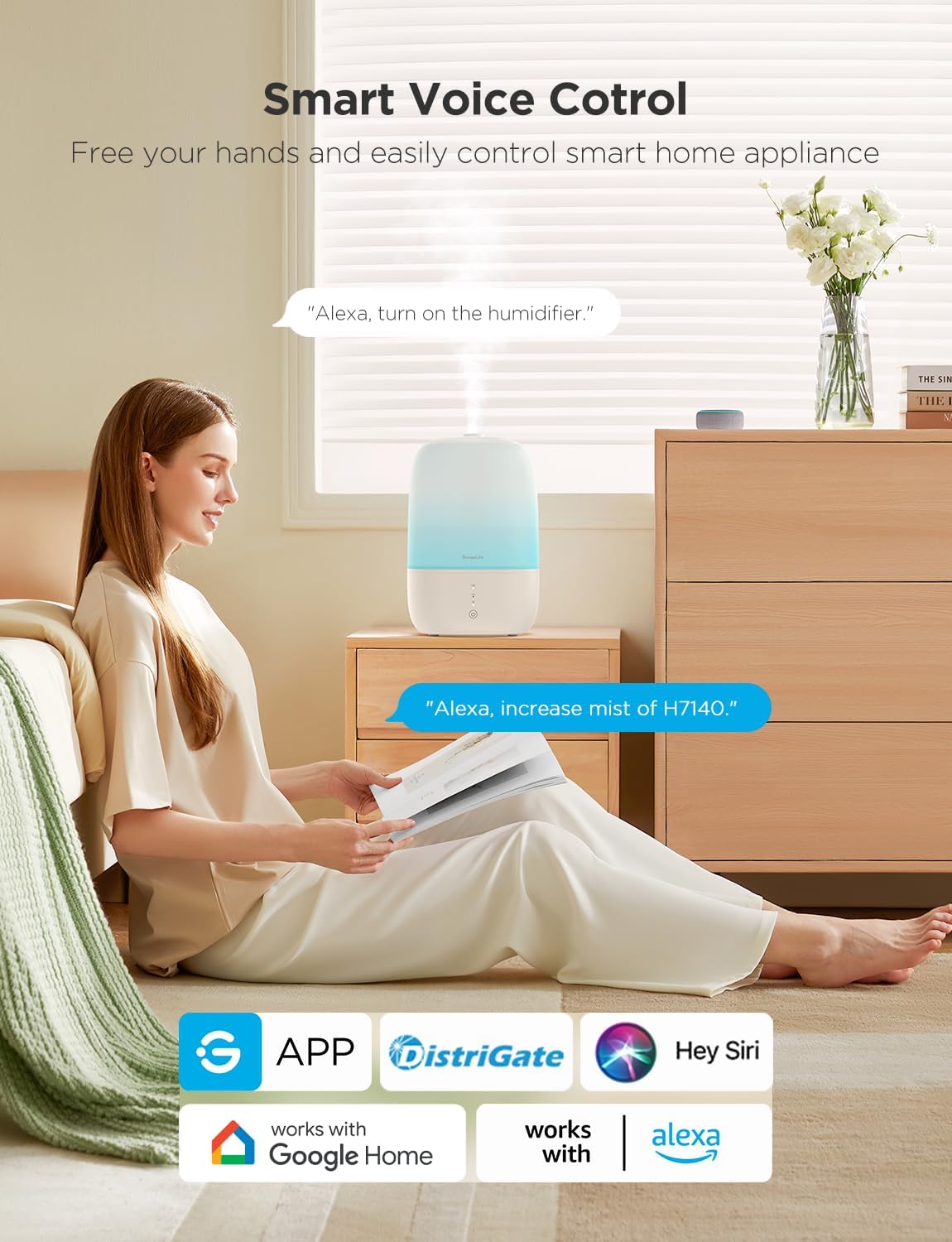 GoveeLife Smart Humidifiers for Bedroom, 3L Top Fill Cool Mist Humidifiers with Essential Oil Diffuser, Humidity Control, WiFi Air Humidifier with Night Light, for Baby, Plants, Home, Work with Alexa - Image 2