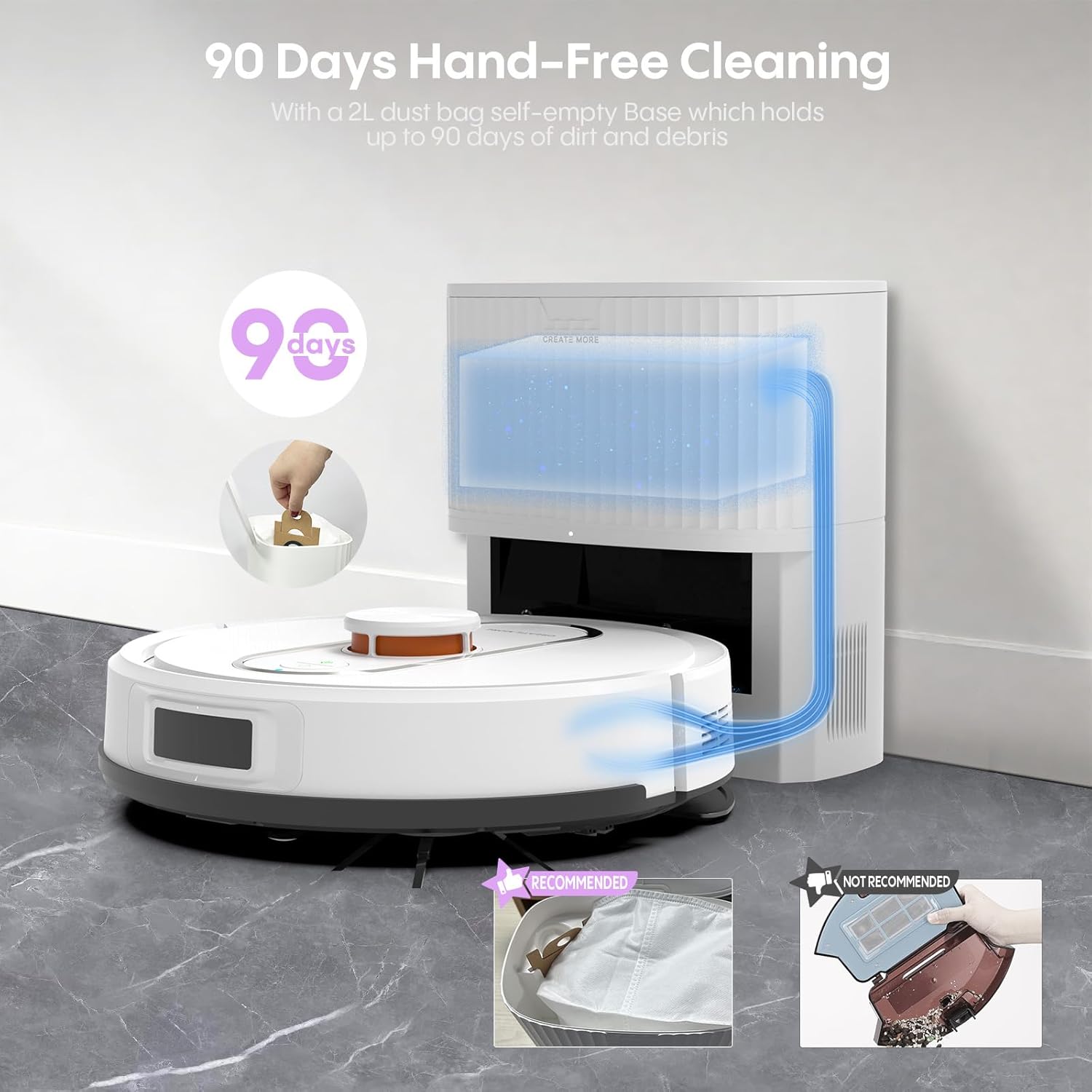 Robot Vacuum and Mop, 6000Pa Robotic Vacuum with Mapping, Self-Emptying Station for 90 Days Hands-Free Cleaning, LiDAR Navigation, No-Go Zones, Wi-Fi/App/Alexa Voice Control, for Carpets Hard Floors - Image 2