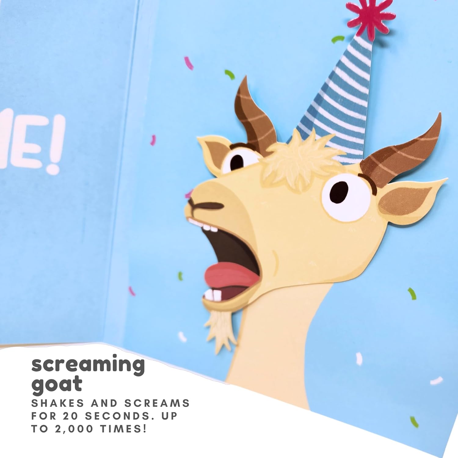 Good Egg Greetings Screaming Goat Birthday Card - Funny Birthday Card for Men Women Kids - Screaming Goat Meme Sound and Shaking Head Motion Bday Greeting Cards 5.25 x 8.18 Inch - Image 3