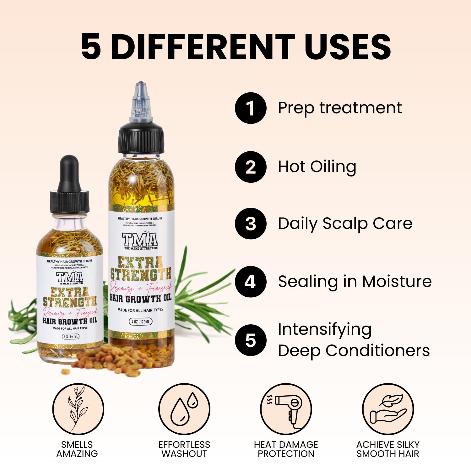 The Mane Attraction Extra Strength Rosemary + Fenugreek Herbal Hair Growth Oil | Infused With Castor Oil for ALL Hair Types - Image 4