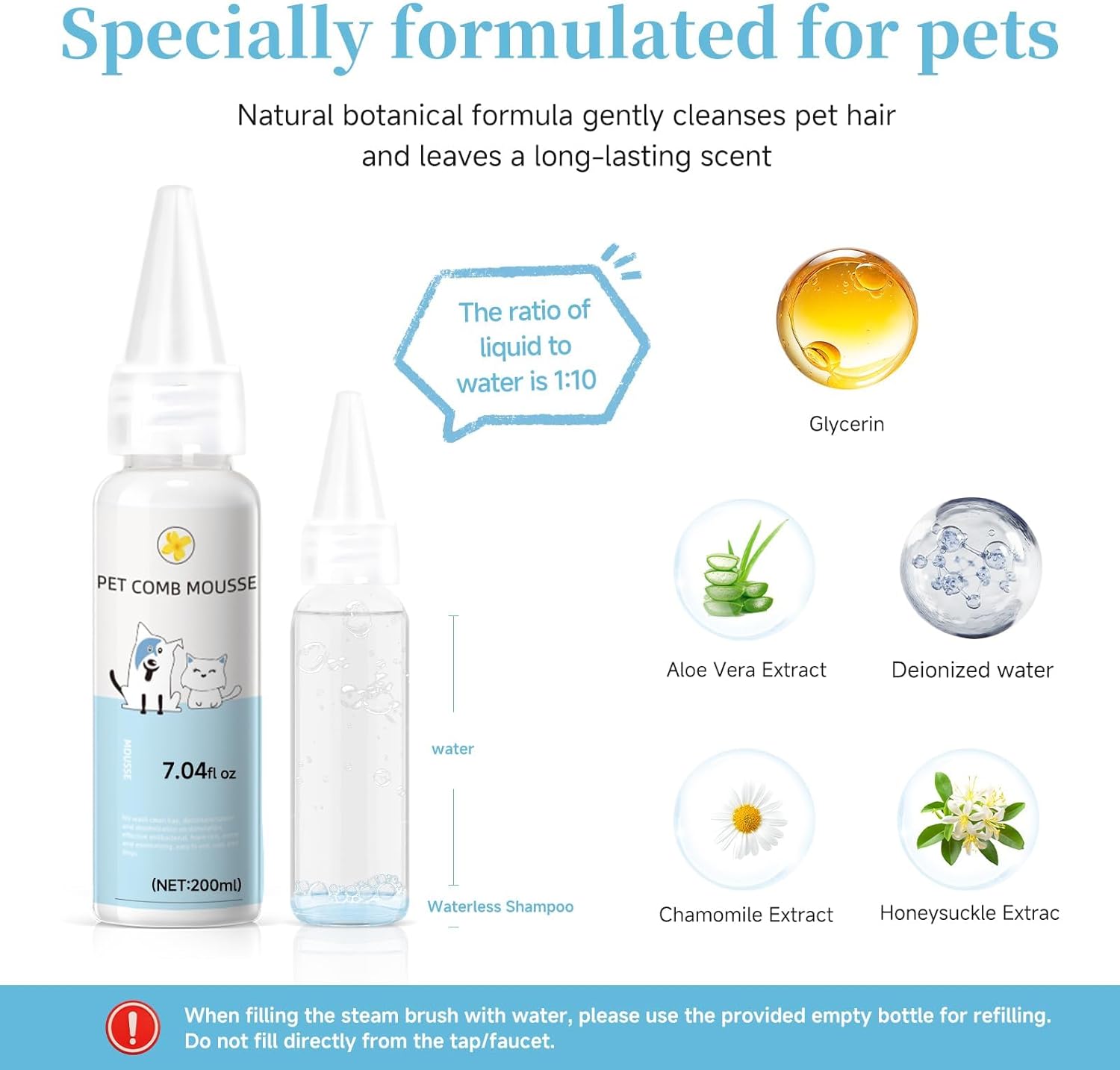 Pet Steam Brush for Dog & Cat – 3-in-1 Spray Hair Removal Comb for Shedding & Grooming, Softens Fur & Reduces Static – Water Brush for Long & Short Coats, Bath-Hating Pets, Includes Waterless Shampoo - Image 8