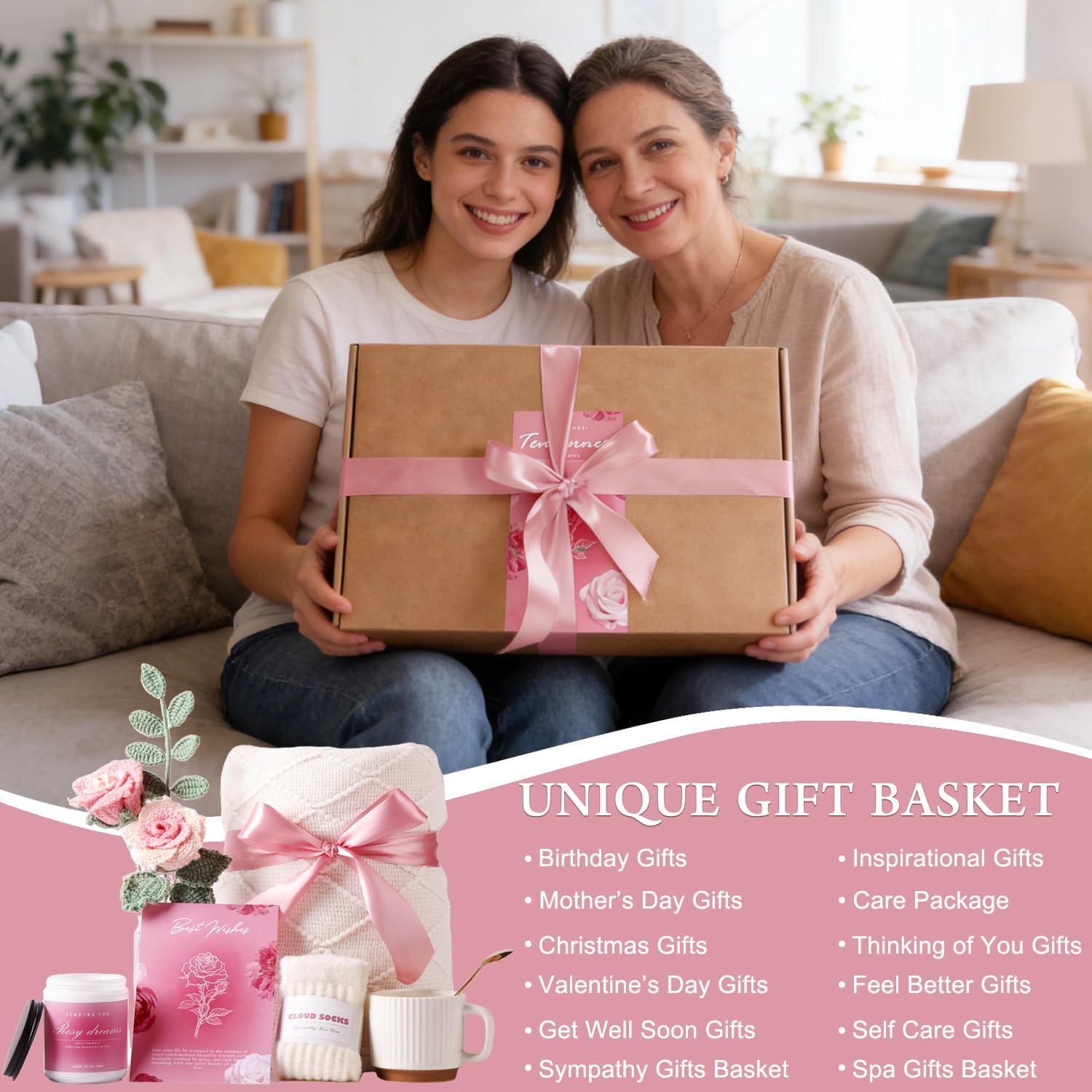 Mothers Day Gifts, Rose Birthday Gifts for Women, Gift Baskets for Women, Birthday Box for Woman, Hug in A Box, Get Well Basket, Birthday Gift Set, Self Care Gift Basket for Mom Her Friend Sister Wife - Image 3
