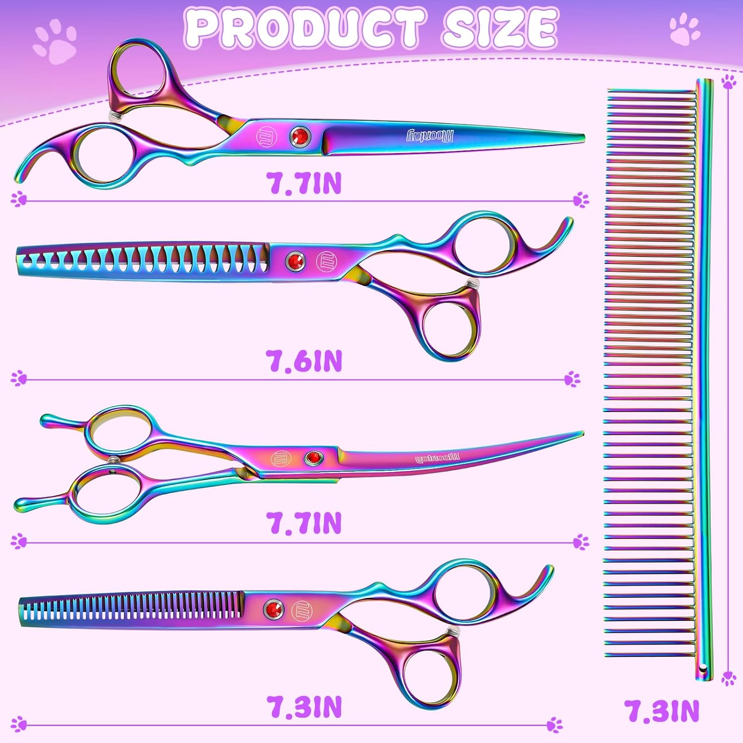 Professional Dog Grooming Scissors Set, 7 Inch/8 Inch Pet Grooming Scissors Chunkers Shears for Dog, Curved Dog Grooming Scissors, Thinning Shears for Dog with Grooming Comb - Image 5