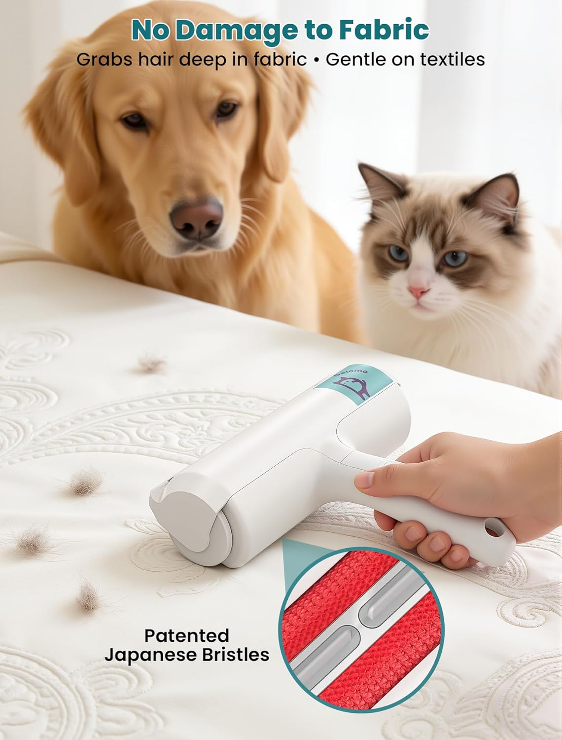 DELOMO Pet Hair Remover Roller: Reusable Lint Roller with Large Fur Bin - Portable Cat and Dog Hair Remover for Couch, Bedding, Car, Rugs & Furniture, Effective and Eco-Friendly, for Multi-Pet Homes - Image 6