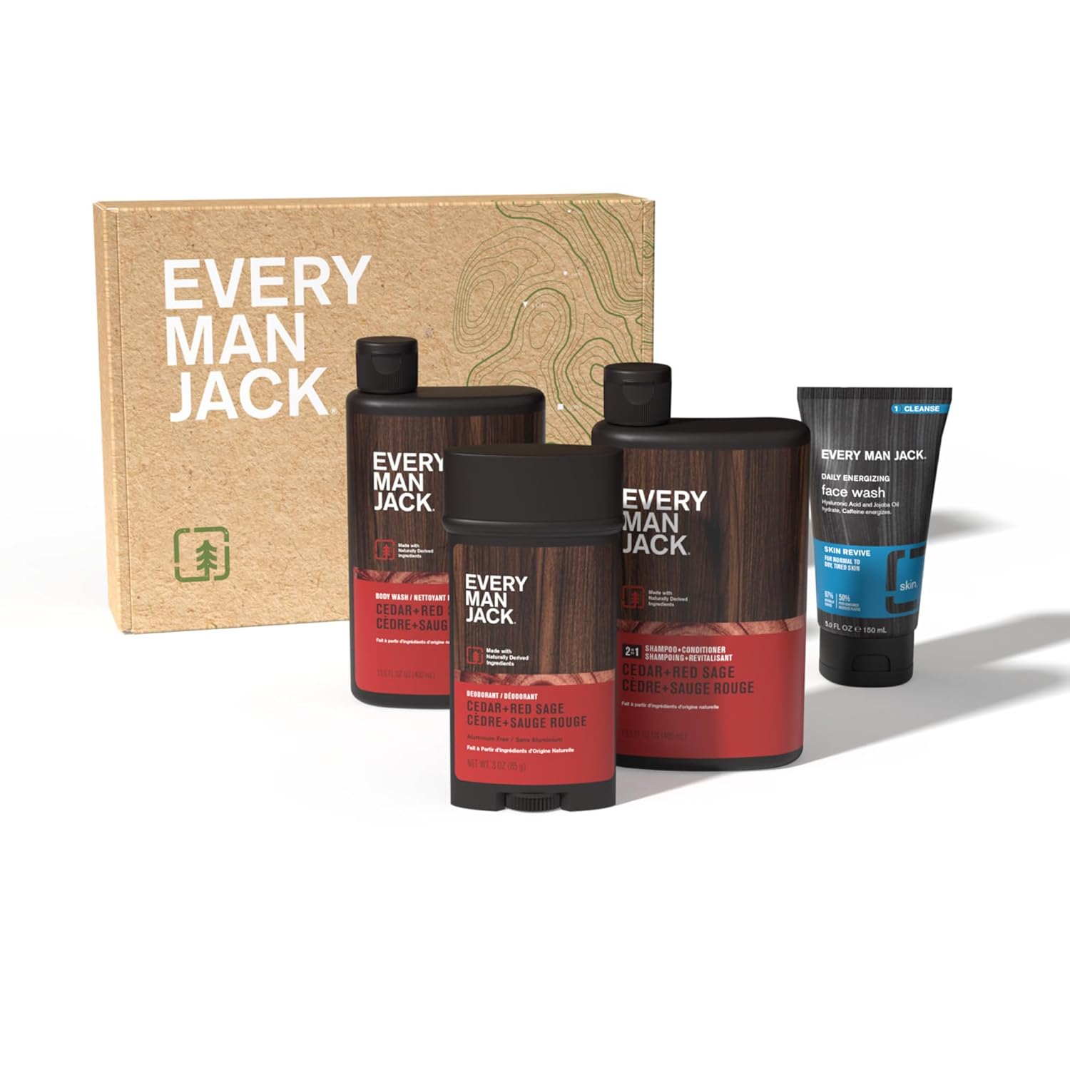 Every Man Jack Men's Bath and Body Gift Set - Cedar & Red Sage Scent - Clean Ingredients - Includes Hydrating Body Wash, 2-in-1 Shampoo, Aluminum-free Deodorant & Face Wash - Image 9