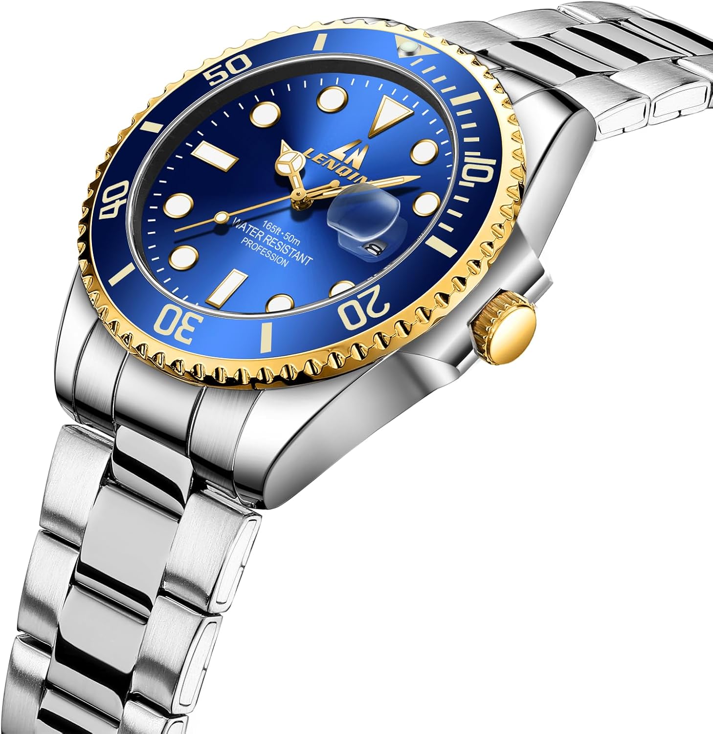 LN LENQIN Mens Watches Stainless Steel Waterproof Analog Quartz Watch for Men with Date Luminous Fashion Wristwatch - Image 2