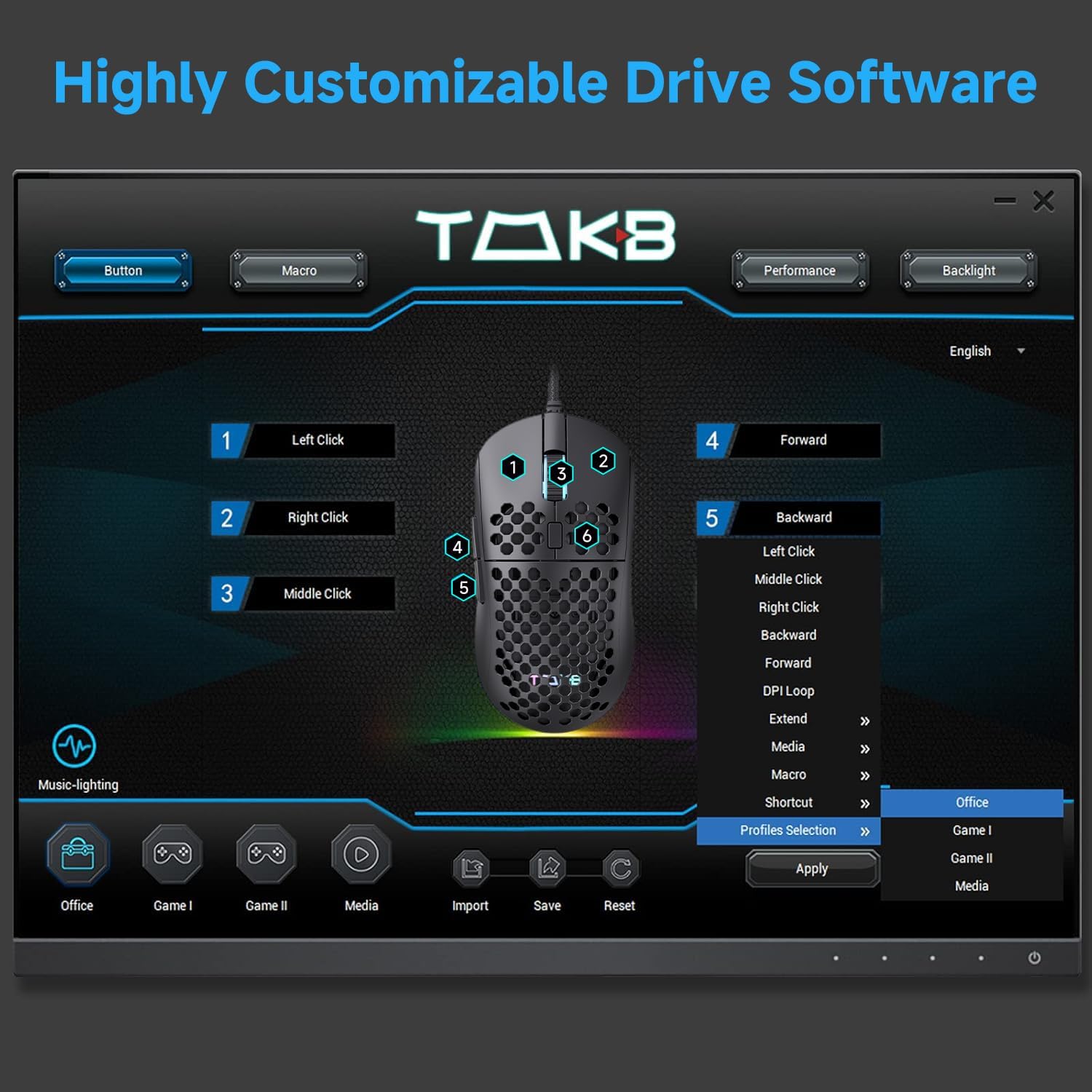 TMKB Falcon M1SE Ultralight Honeycomb Gaming Mouse, High-Precision 12800DPI Optical Sensor, 6 Programmable Buttons, Customizable RGB, Drag-Free Paracord, Ergonomic, Wired - Matte White - Image 7