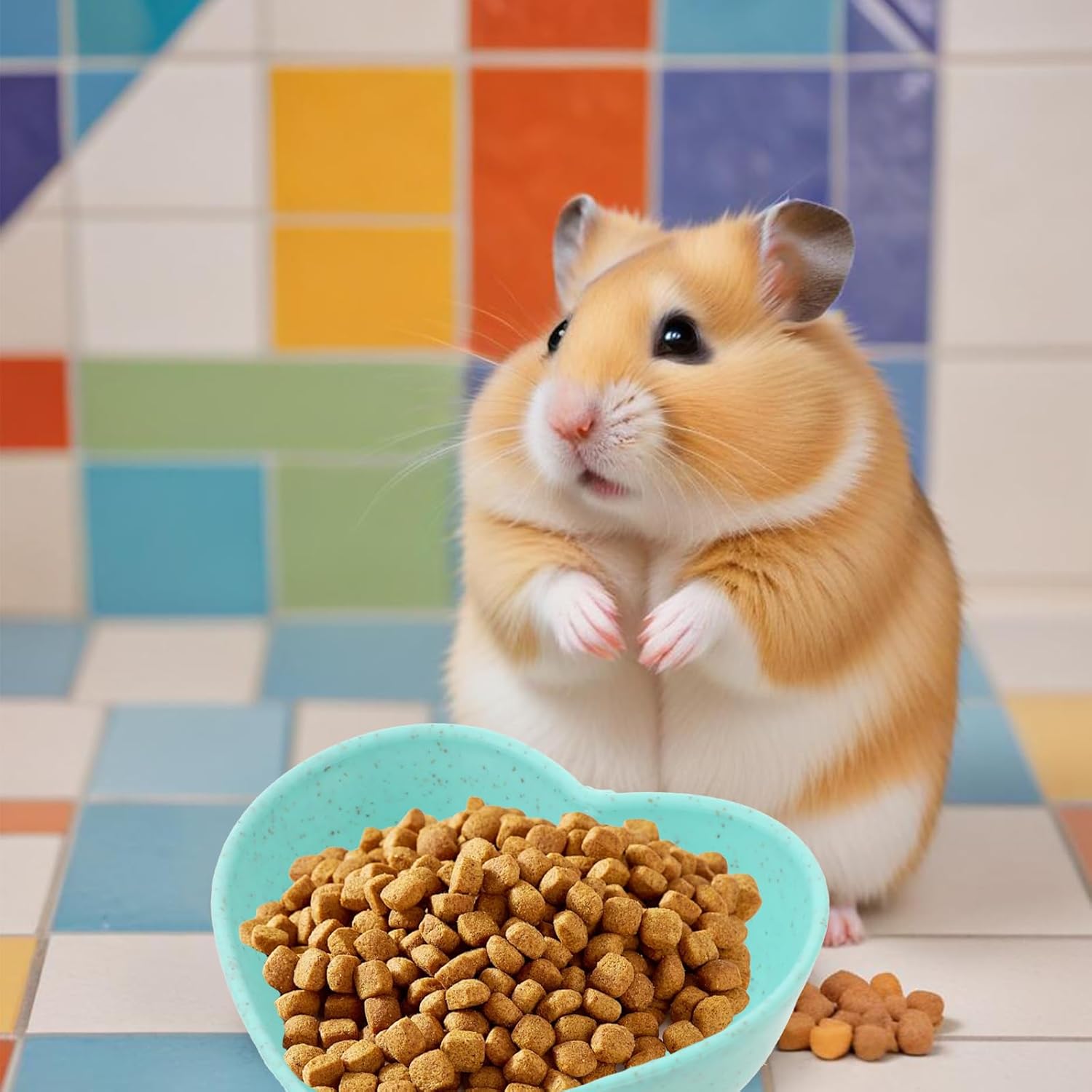 3 Pack Hamster Food Bowl Rabbit Guinea Pig Food Dish Cute Heart Shape Water Dish for Hamster Hedgehog Gerbil Small Animals Rat Rodent (Green, Blue and Pink) - Image 3