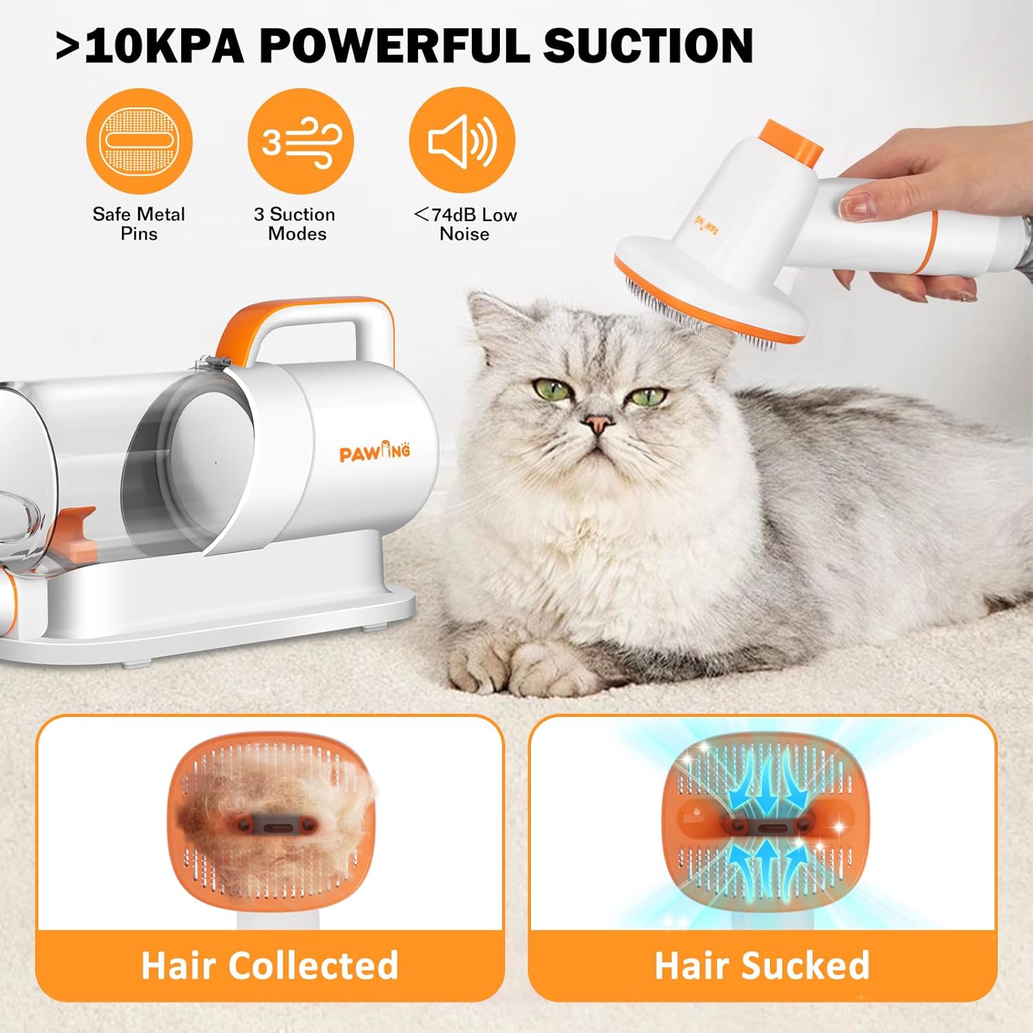 Pet Grooming Kit with Vacuum, All-in-1 Professional Deshedding Tools for Dogs & Cats - Low Noise Dogs Vacuum Cleaner with 2L Large Capacity Dust Cup for Shedding Pet Hair - Image 2