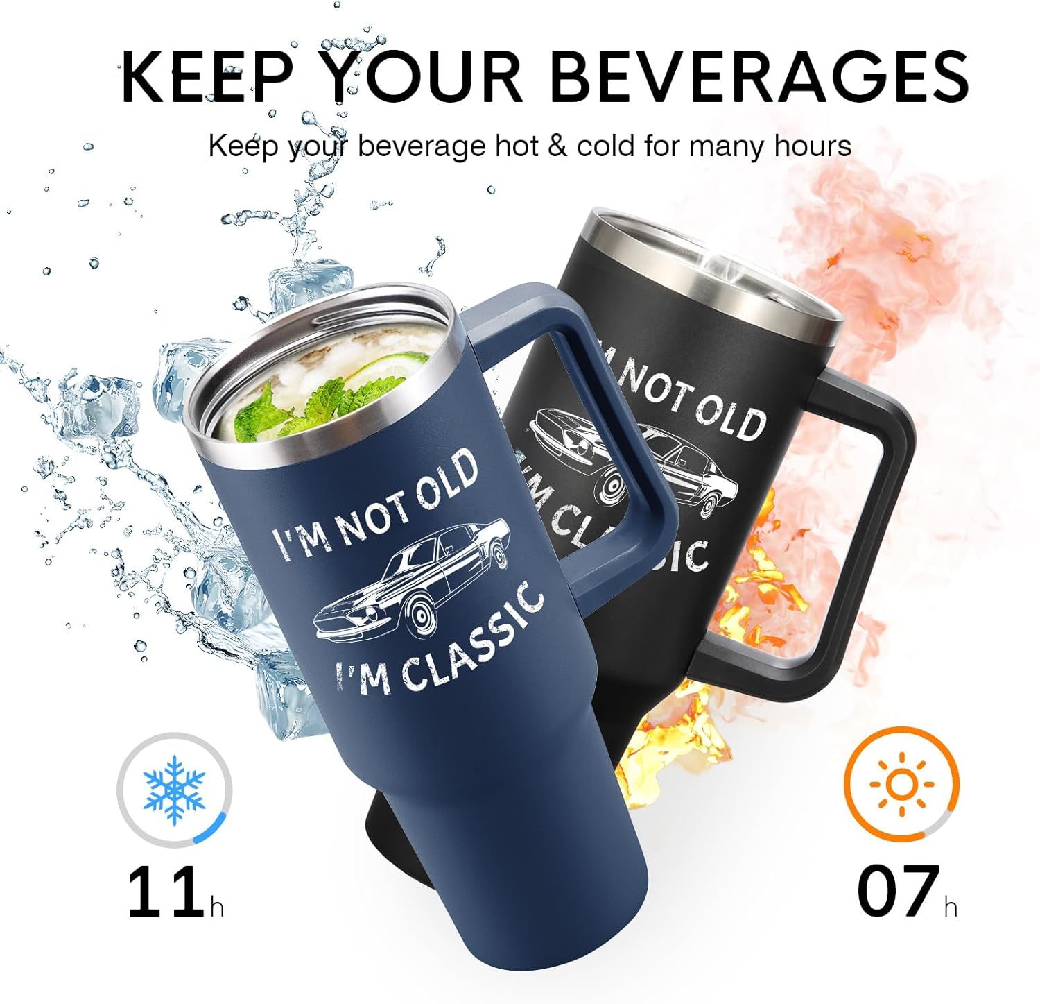 NOWWISH 40oz Tumbler with Handle and Straw for Men, I am Not Old Funny Christmas Gifts for Dad Husband Grandpa, Large Insulated Mug, Stocking Stuffer Idea - Black - Image 3
