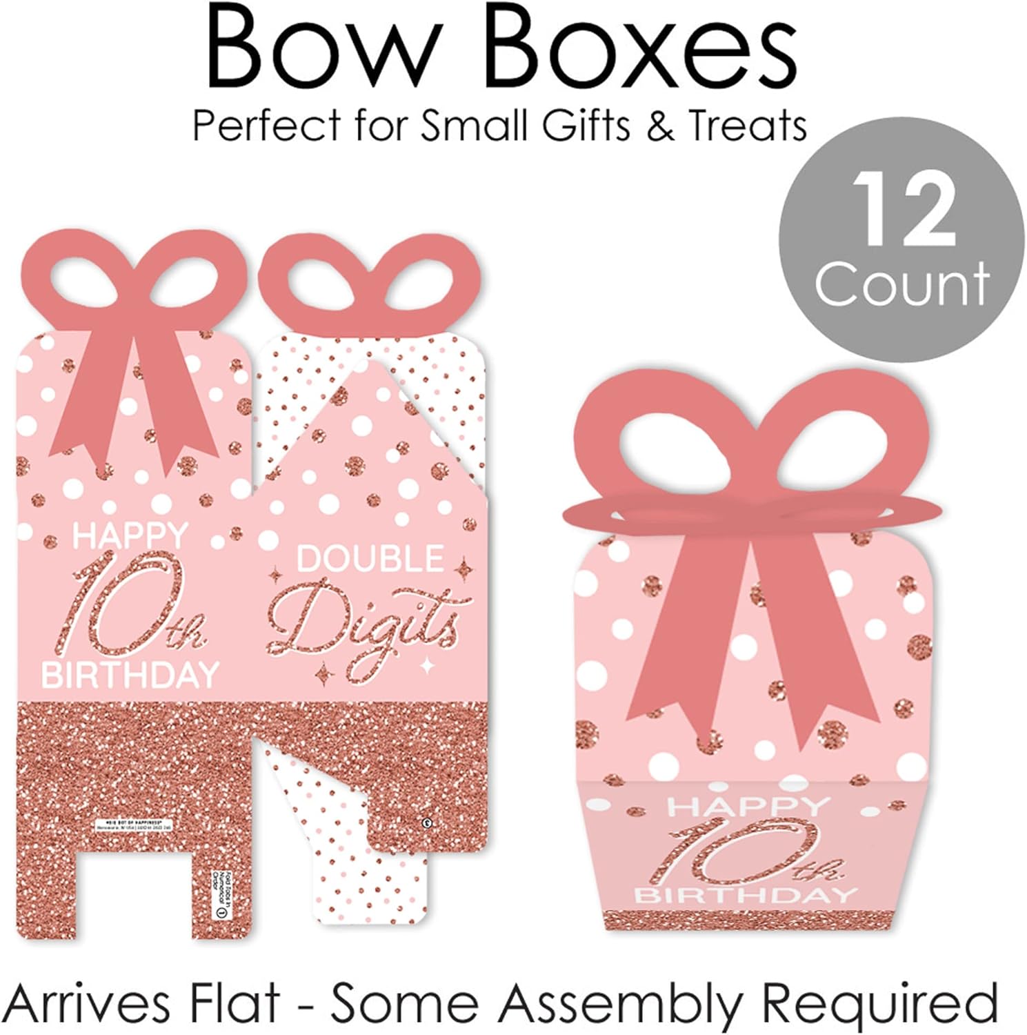 Big Dot of Happiness 10th Pink Rose Gold Birthday - Square Favor Gift Boxes - Happy Birthday Party Bow Boxes - Set of 12 - Image 5