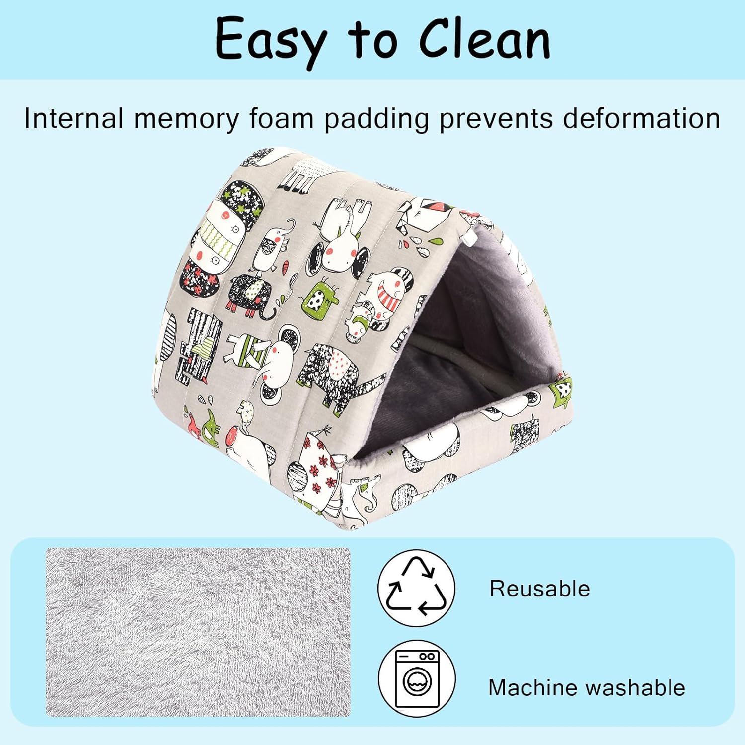 UPINS 2 Pack Guinea Pig Hideout,Guinea Pig Bed Washable Small Animal House Cage Accessories for Mouse Chinchillas Hamsters Hedgehogs Ferrets Bearded Dragons and Rats - Image 4