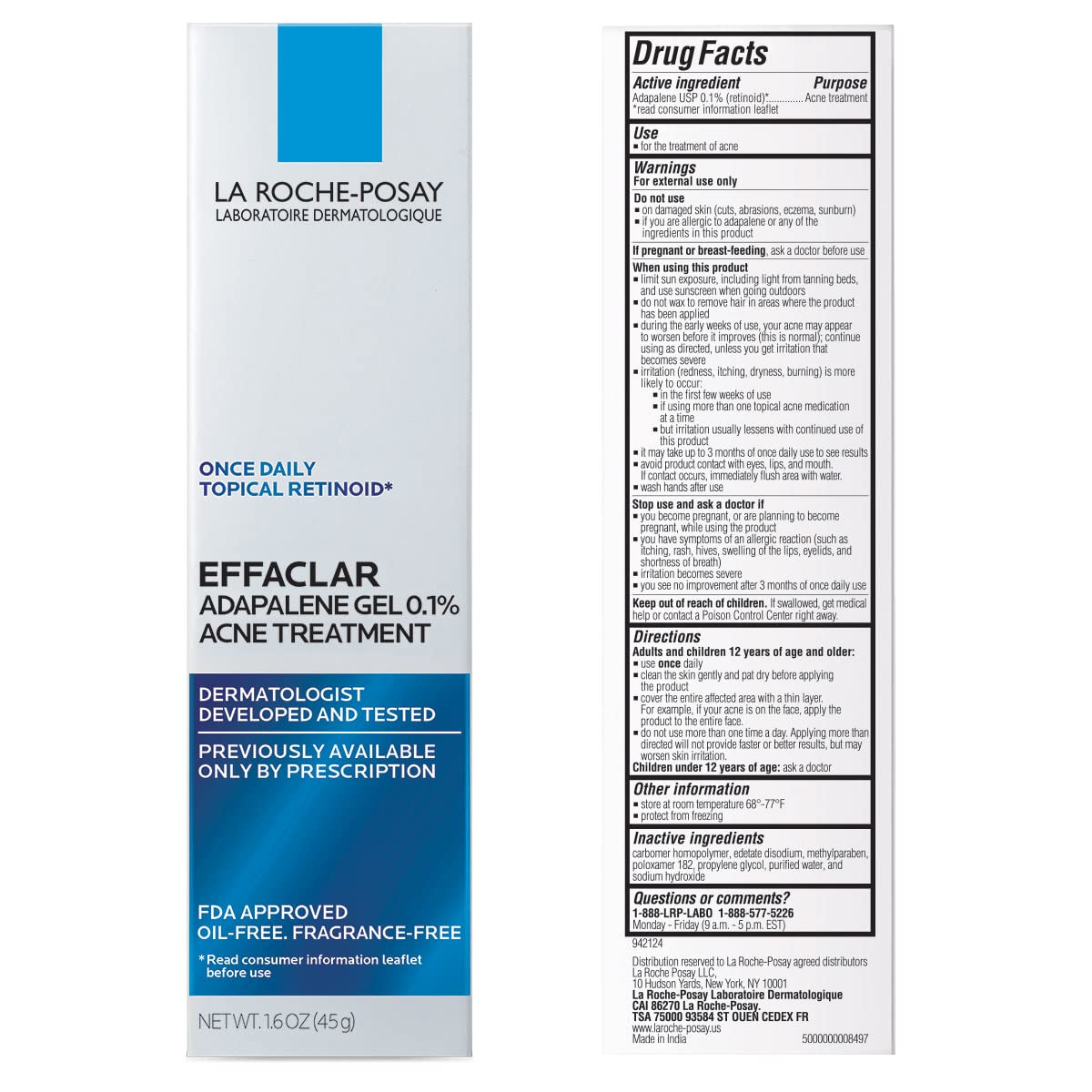 La Roche-Posay Effaclar Adapalene Gel 0.1% Acne Treatment, Retinoid Cream, Acne Medication Gel for Blackheads & Whiteheads, Oil Free, Helps Clear and Prevent Blemishes & Clogged Pores - Image 2