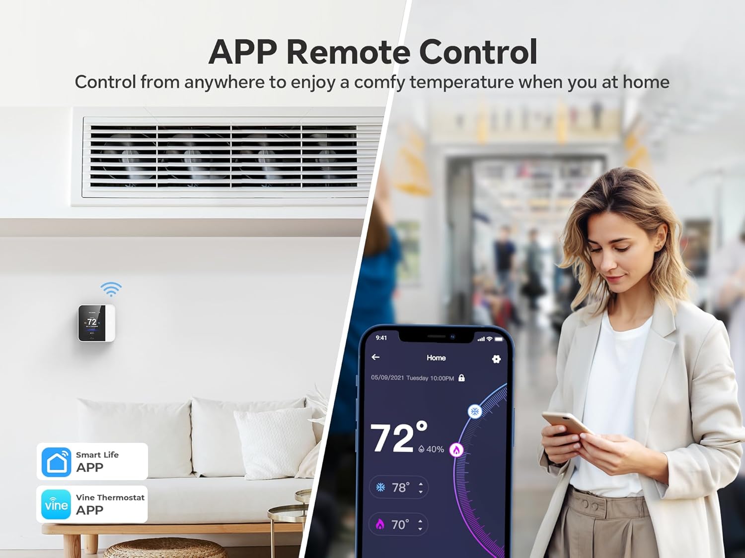 vine Smart Thermostat for House, WiFi Thermostats for Home Compatible with Alexa and Google Assistant, 7day x 8period Programmable, Energy Star Certified, C-Wire Required - Image 4